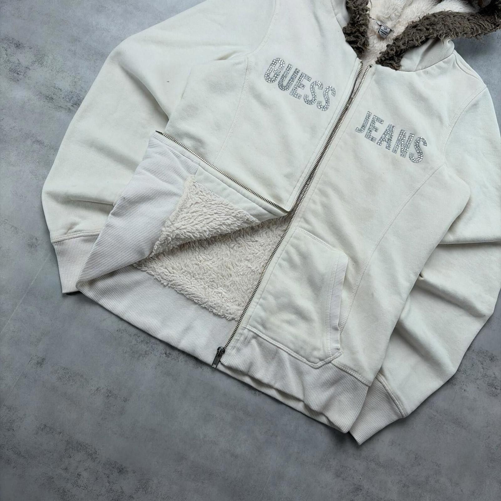 Guess Y2K White Guess Grunge Sherpa Lined Faux Fur Zip Up Hoodie Size S / US 4 / IT 40 - 4 Thumbnail