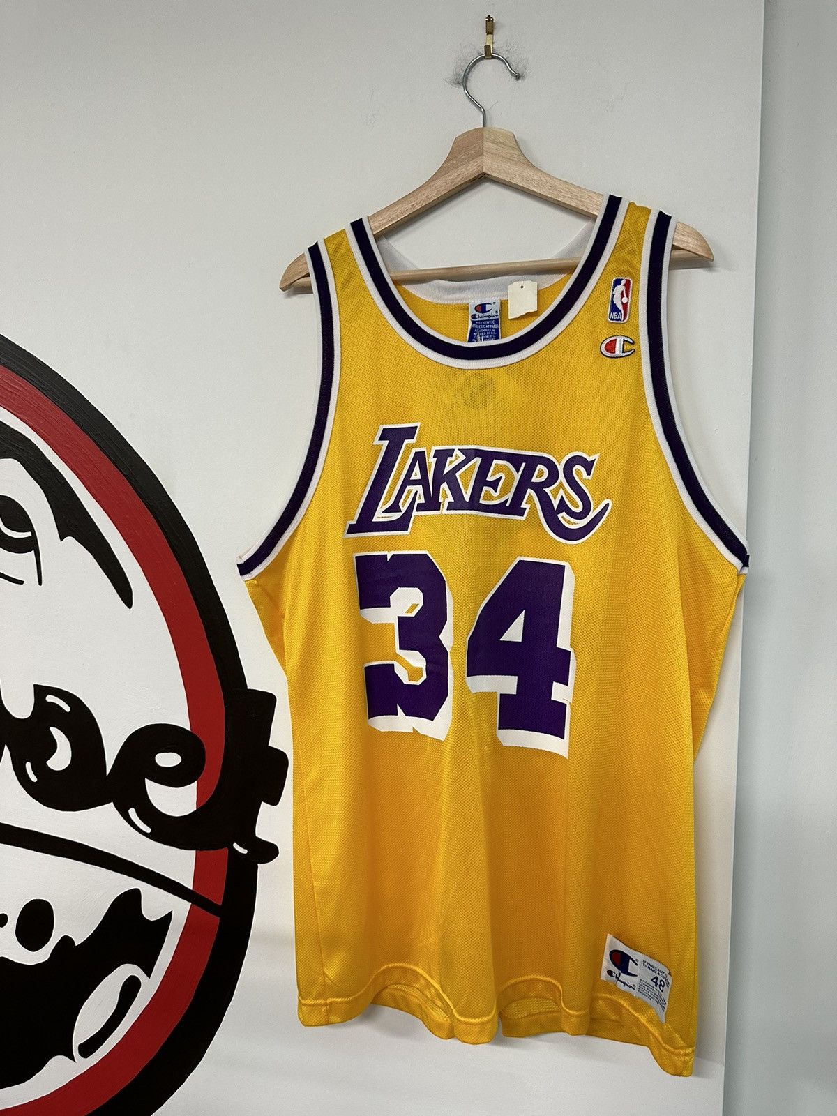 Image of Vintage 90's Champion Shaquille O’Neal Lakers Nba Jersey in Yellow, Men's (Size XL)