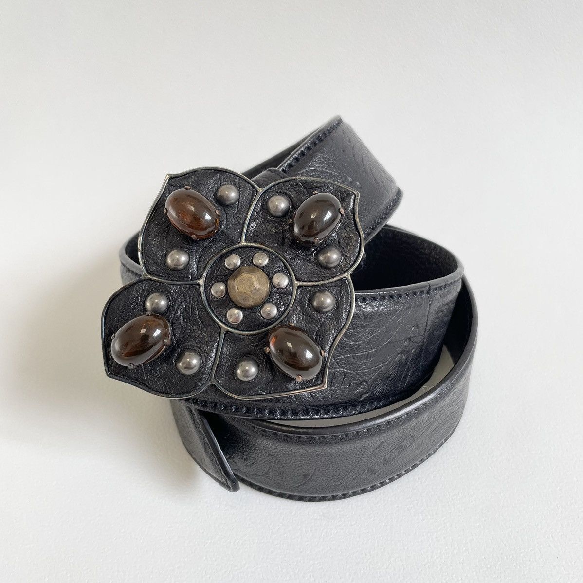 Miu Miu ‘Metal Flower Buckle’ Western Leather Belt Size 32 - 1 Thumbnail