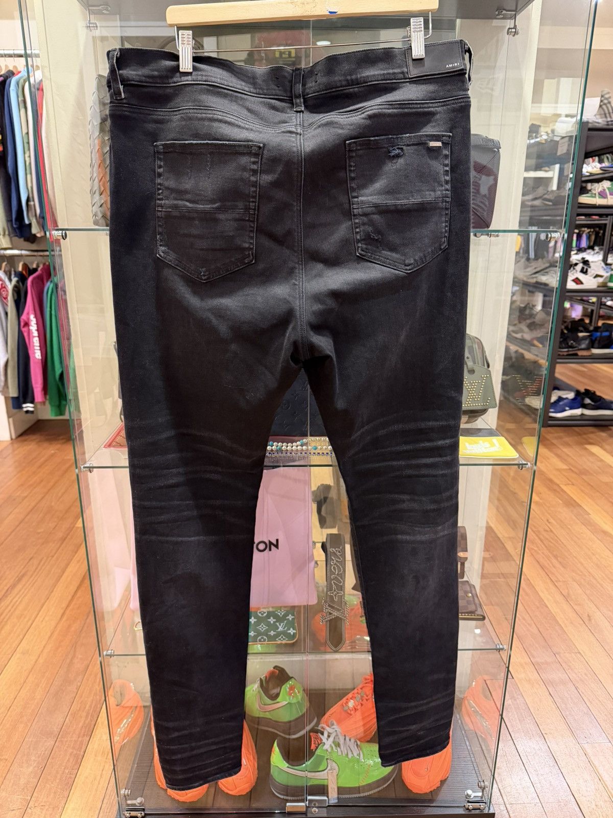 Amiri Amiri Blue Cracked Leather Patch Black Denim Jeans Size US 40 / EU 56 - 2 Thumbnail