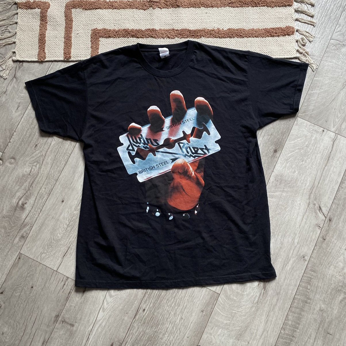 Band Tees JUDAS PRIEST Y2K BRITISH STEEL CRAZY PRINT T SHIRT Size US XL / EU 56 / 4 - 1 Thumbnail