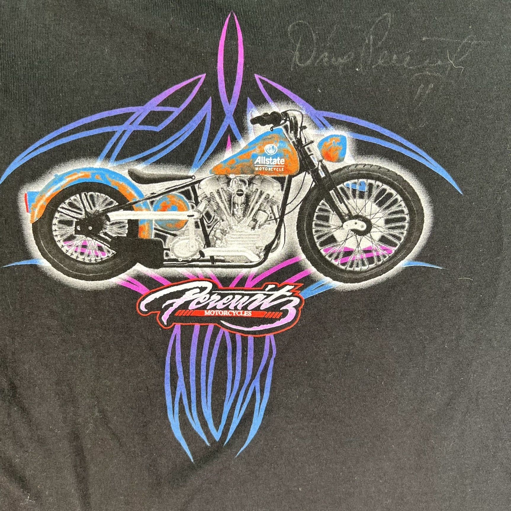 Gildan Dave Perewitz Autographed Graphic T-Shirt Motorcycles Allstate Design Sz XL Black Biker Mens Size US XL / EU 56 / 4 - 2 Thumbnail