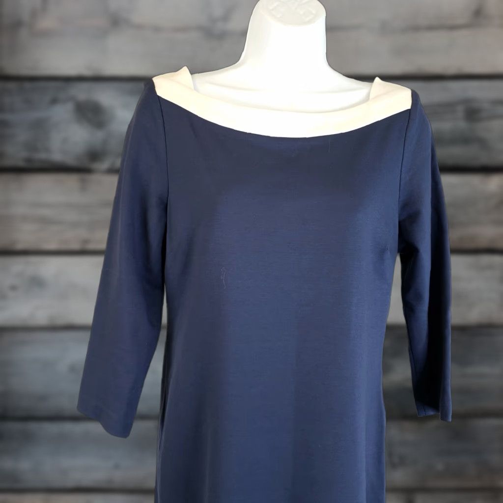 Banana Republic Banana Republic Dress Womens 2 Blue Ivory Boatneck 3/4 Sleeve Rayon Blend Dress Mens Womens Size XS / US 0-2 / IT 36-38 - 1 Thumbnail