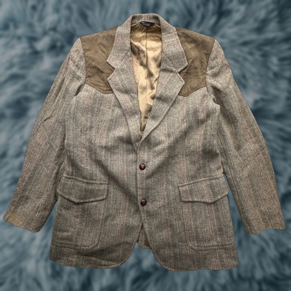 Pendleton VINTAGE Pendleton Wool Tweed Sport Coat Blazer Mens 42 Long Large Suede Yoke Wool Blazer Mens 42 Long Large Retro Coat Size 42R - 1 Thumbnail