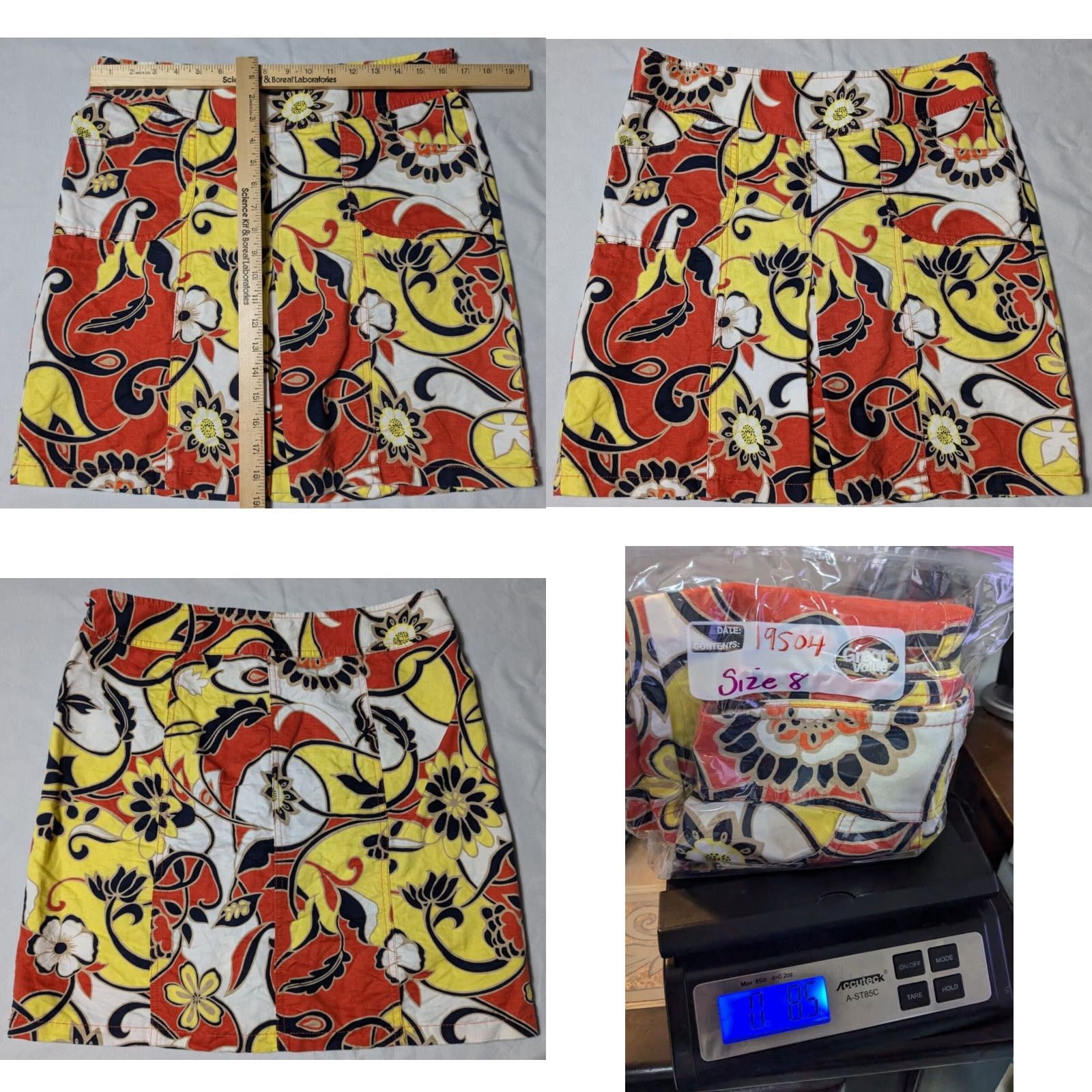 Ann Taylor ANN TAYLOR LINEN Blend Women Size 8 Orange Floral Skirt Short Pleated With Pockets Size 30" / US 8 / IT 44 - 8 Thumbnail