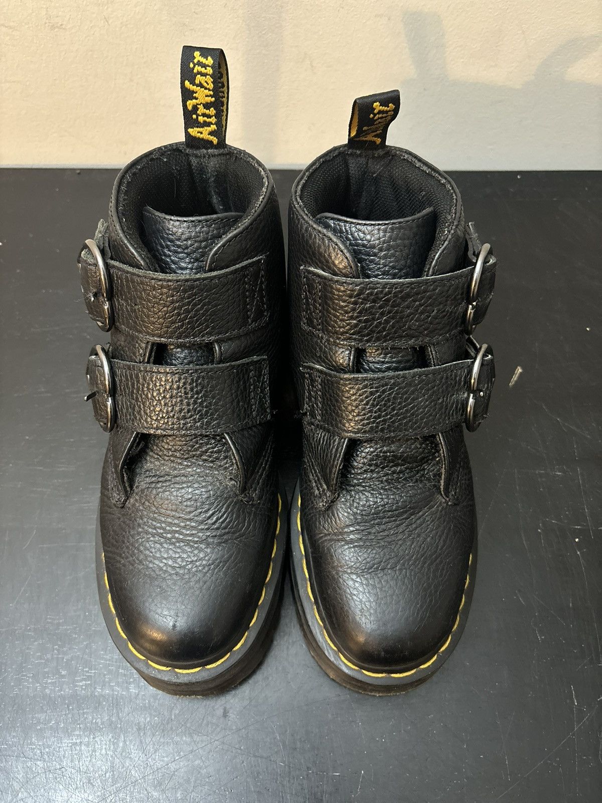 Dr. Martens Dr Marten Devon Heart Leather Strap Platform Boots Black Size US 7 / IT 37 - 2 Thumbnail