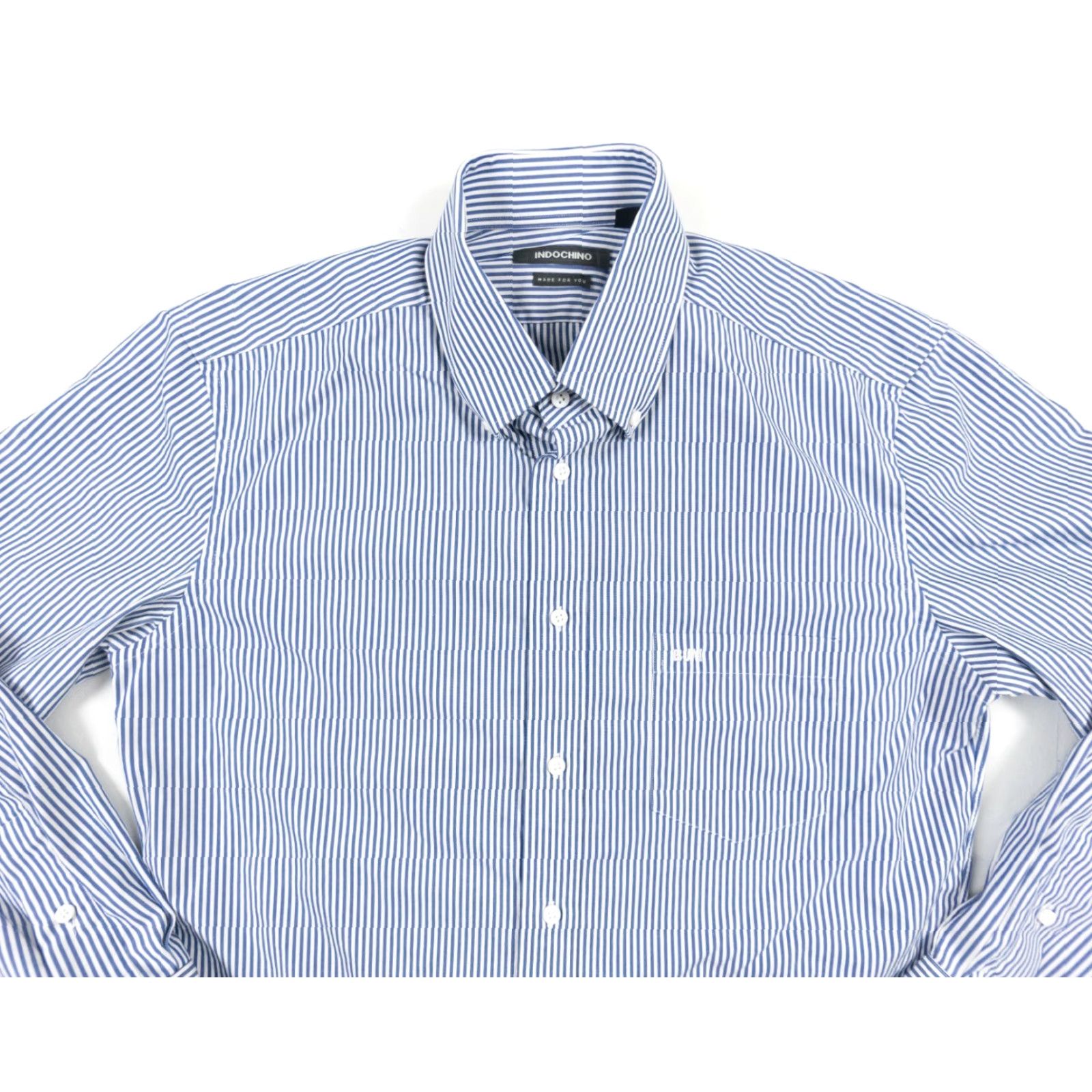 Vintage INDOCHINO Shirt Adult Medium Long Sleeve Button-Down Striped Blue White Mens Regular Fit Size US L / EU 52-54 / 3 - 2 Thumbnail