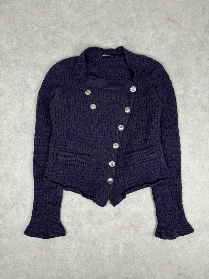Marithe + Francois Girbaud 2000s Marithé + François Girbaud Asymmetrical Buttoned Wool Purple Cardigan Size S / US 4 / IT 40 - 1 Thumbnail