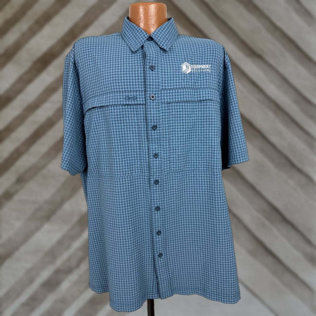 Vintage Game Guard Shirt Men 2XL Button-Up Short Sleeve Blue Polyester Microfiber Breathable Pockets Outdoor Casual Travel Size US XXL / EU 58 / 5 - 1 Thumbnail