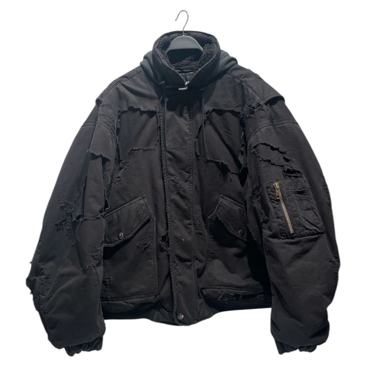 Balenciaga Balenciaga Destroyed Black Bomber Unity | Grailed