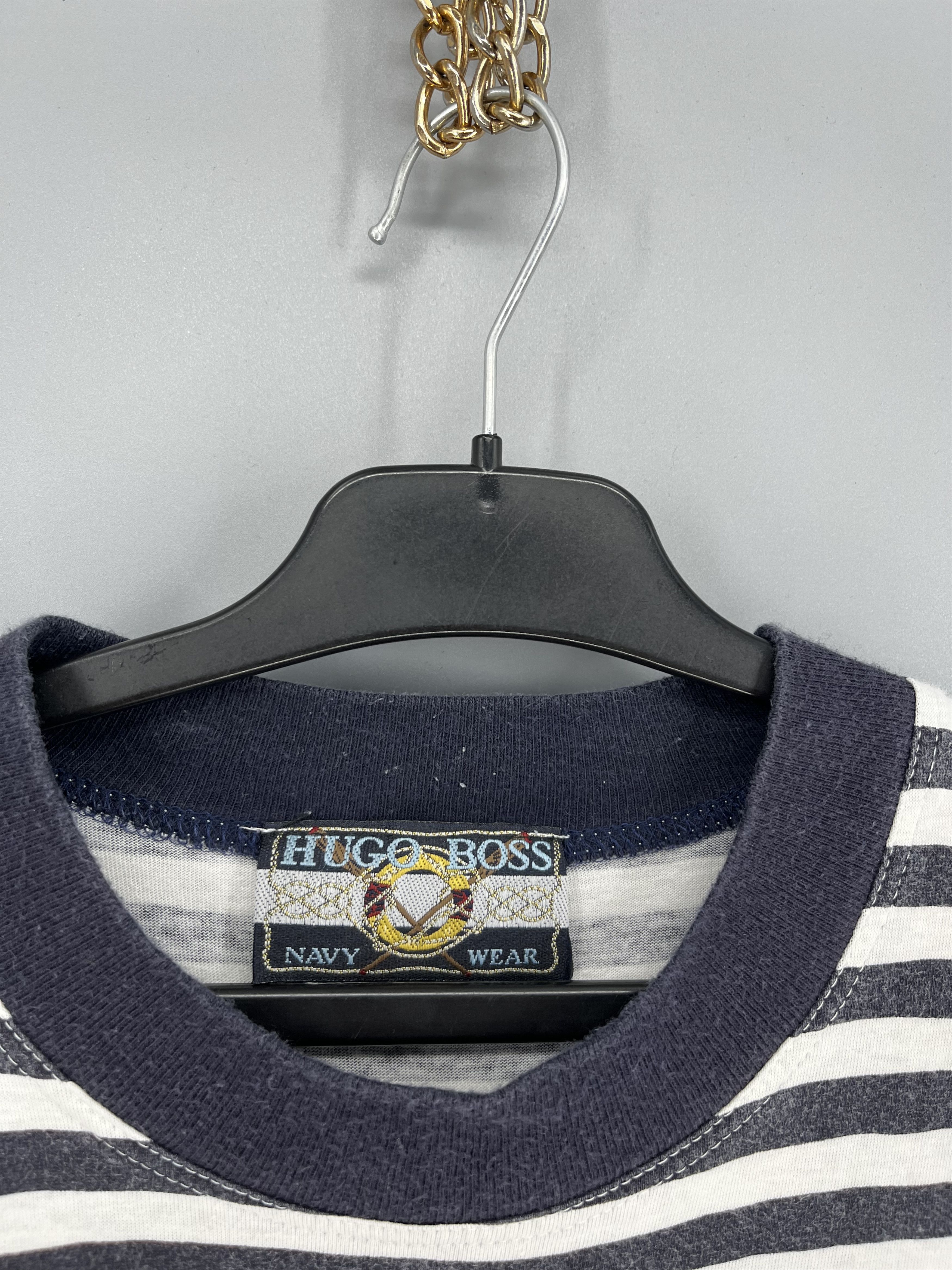 Hugo Boss Vintage Hugo Boss Nawy Wear 80s 90s Big Logo Tee Spell Out Size US XXL / EU 58 / 5 - 7 Thumbnail