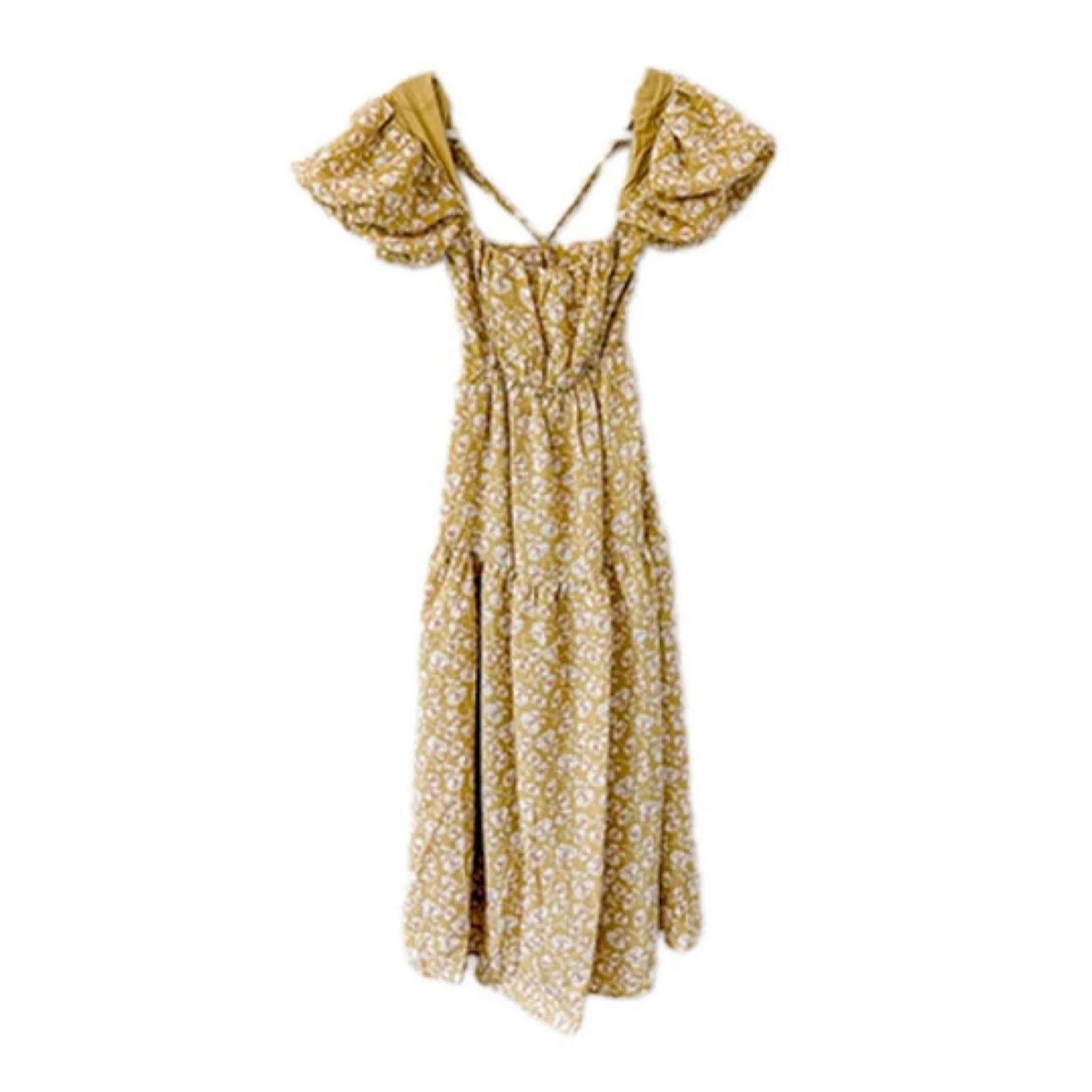 ASTR The Label ASTR The Label Green Floral Bubble Sleeve Tiered Midi Dress Size M / US 6-8 / IT 42-44 - 4 Thumbnail