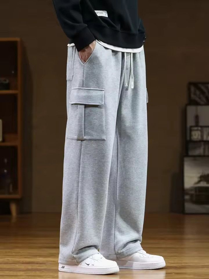 Japanese Brand 🔥 Grey Wide-Leg Cargo Sweatpants – Baggy Streetwear Joggers Size US 33 - 2 Thumbnail