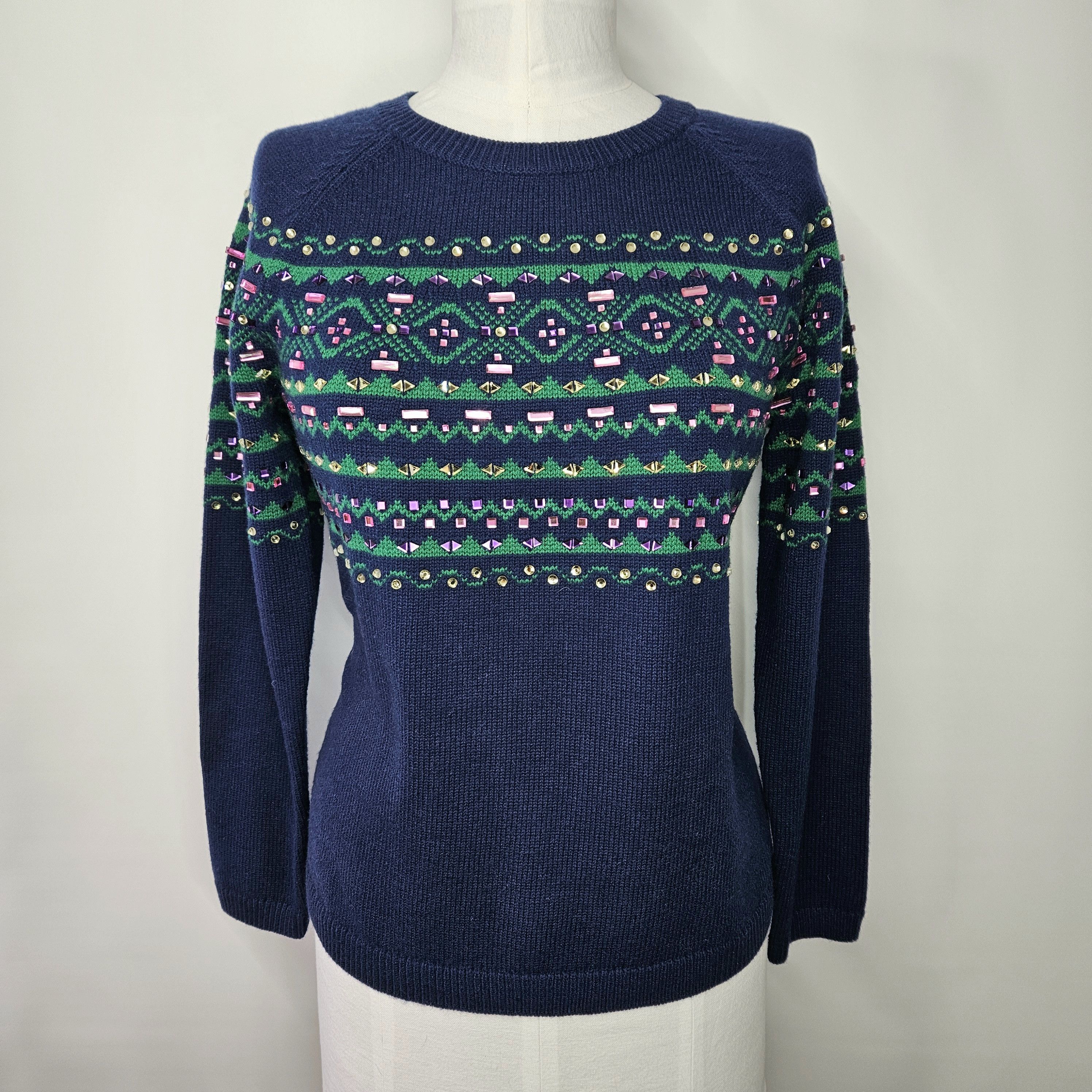 Talbots Talbots Size LP Sweater Fair Isle Gemstone Sparkle Navy Size L / US 10 / IT 46 - 1 Thumbnail