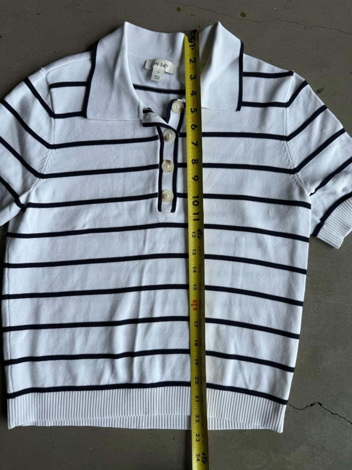 Other On 34th / Striped Knit Short Sleeve Polo Sweater Top Size M / US 6-8 / IT 42-44 - 5 Thumbnail
