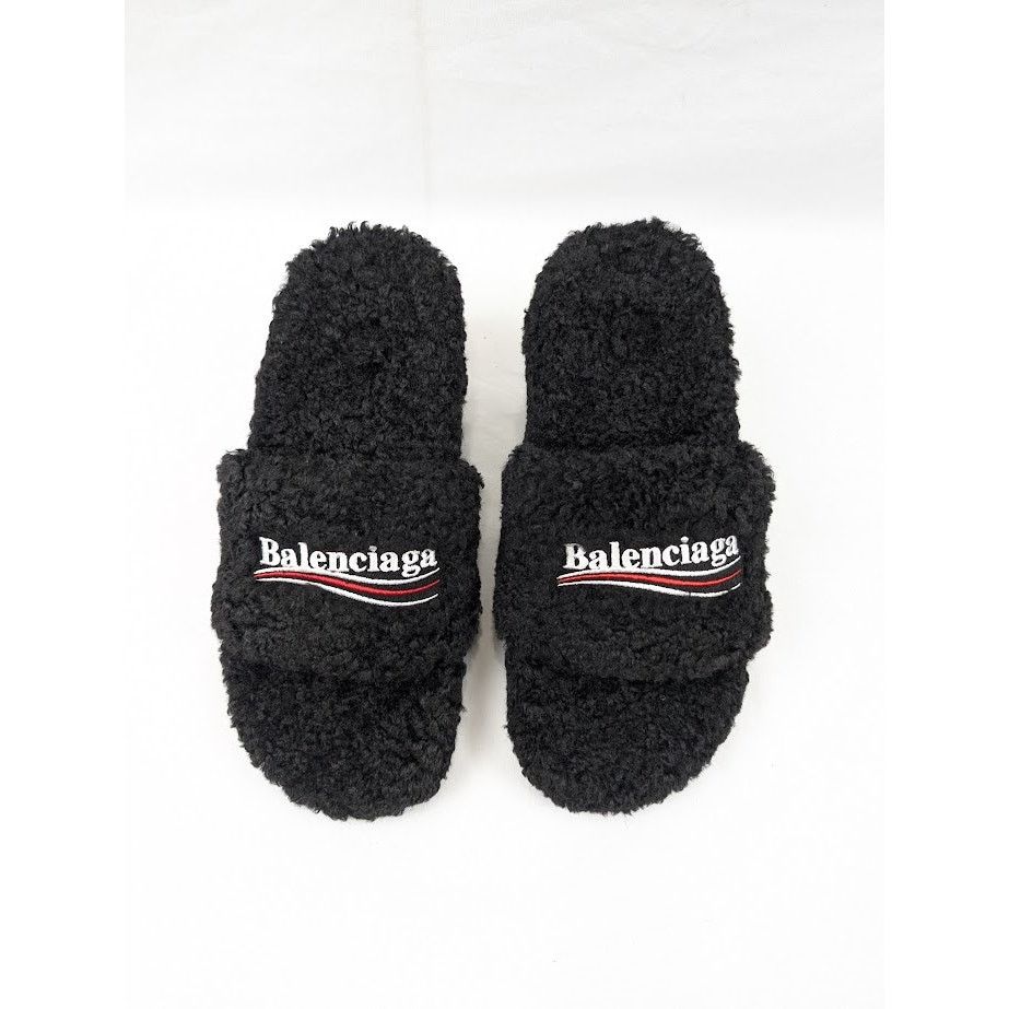 Balenciaga o1rshd1 Furry Sandals M80 in Black/White/Red Size US 10 / IT 40 - 16 Thumbnail