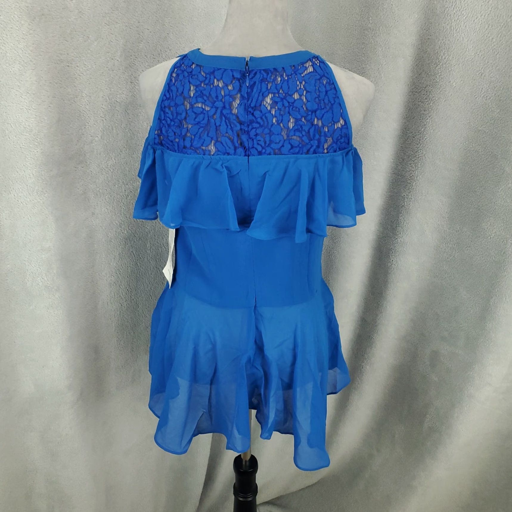 Vintage VINTAGE New Womens Top Size 6 Blue Ruffled Lace Accent Sheer Lined Zipped Back NWT Size M / US 6-8 / IT 42-44 - 8 Thumbnail