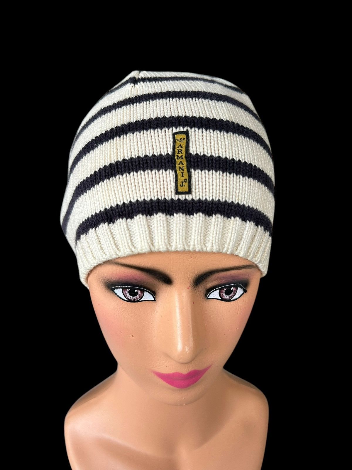 Armani × Designer × Vintage ARMANI J. made In Itlay stripe Knitt Beanie Size ONE SIZE - 2 Thumbnail