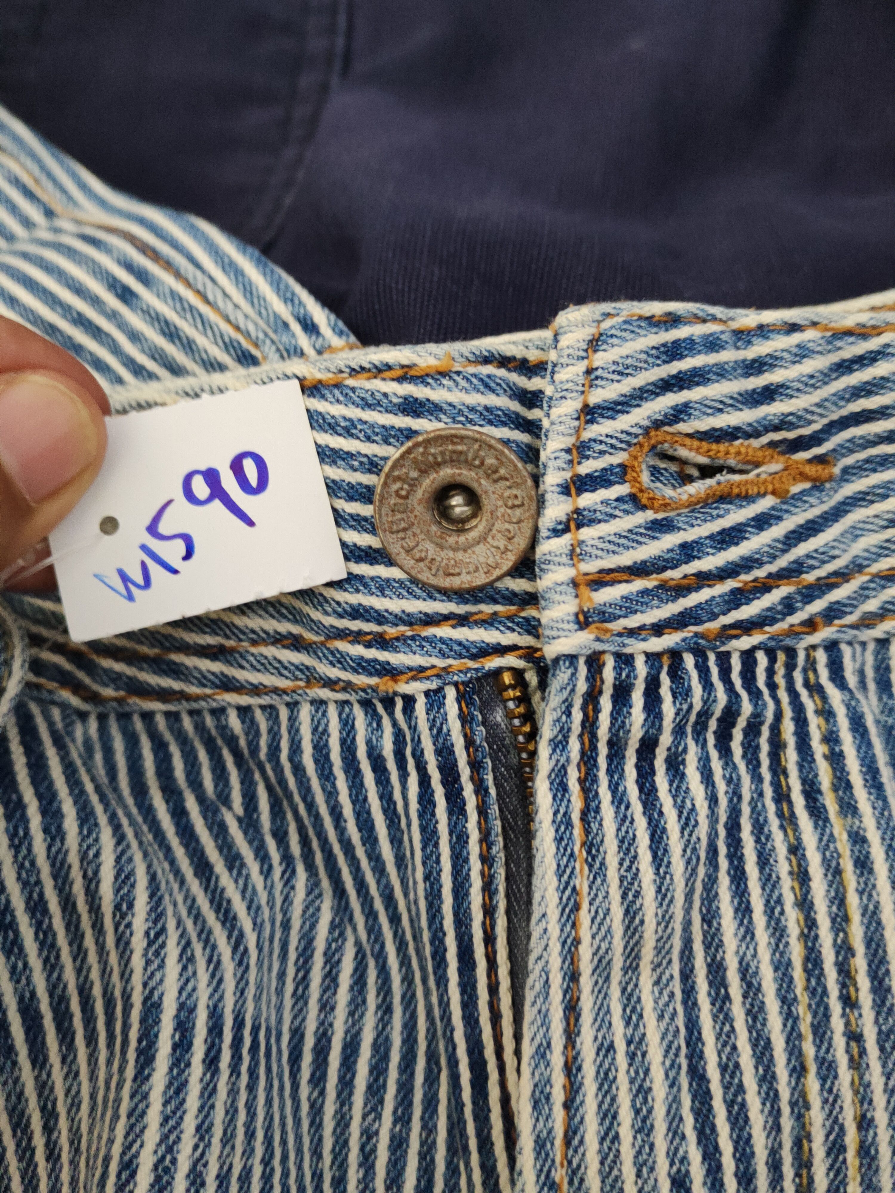 Japanese Brand Back Number Blue Stripe Distressed Ripped denim Jeans #W1590 Size US 34 / EU 50 - 16 Thumbnail