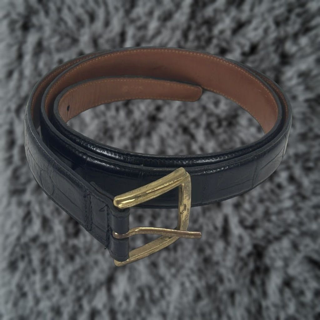 Vintage VINTAGE Trafalgar Croc Embossed Leather Belt 40 Black Made in USA Mens Size 40 - 1 Thumbnail