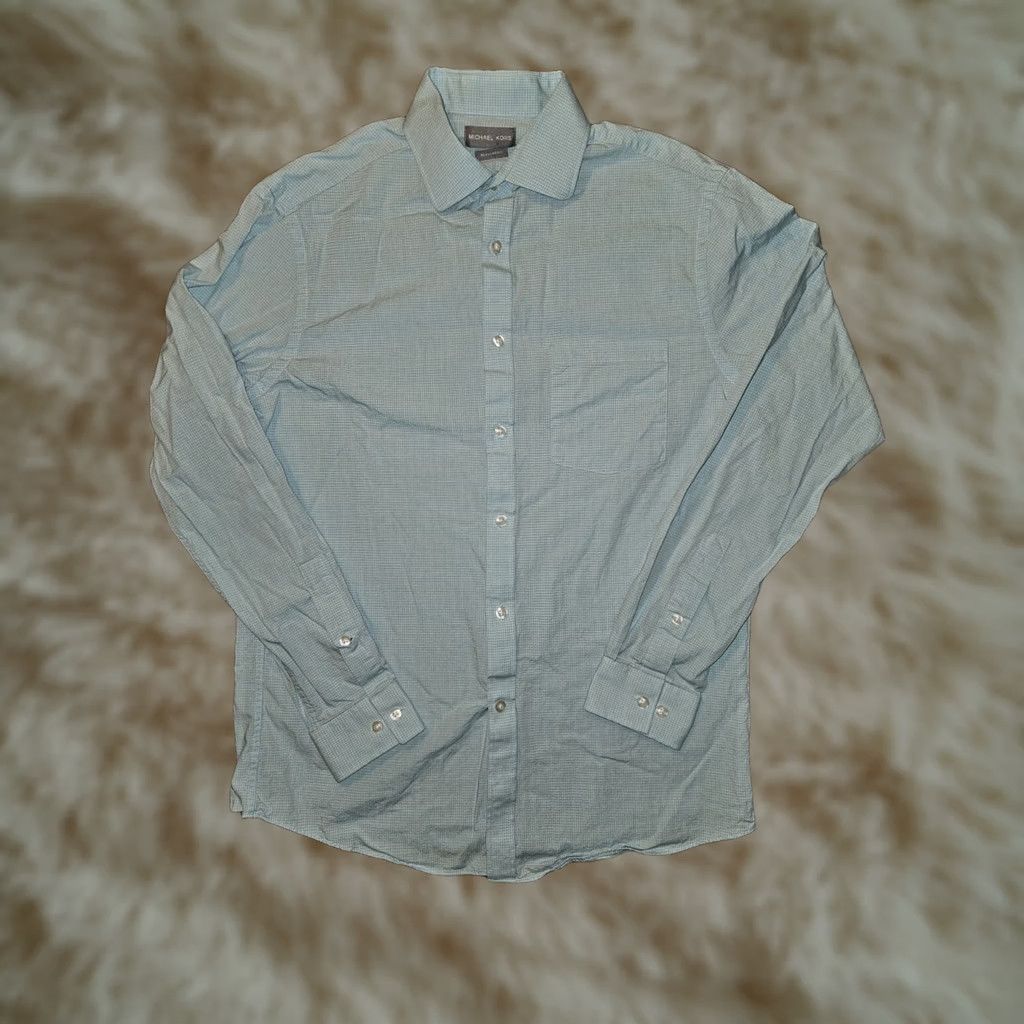 Michael Kors Michael Kors Button-Up Shirt Men's Medium Blue Check Long Sleeve 15-15.5 Chest 40 Cotton Regular Designer Clothes Mens Size US M / EU 48-50 / 2 - 1 Thumbnail