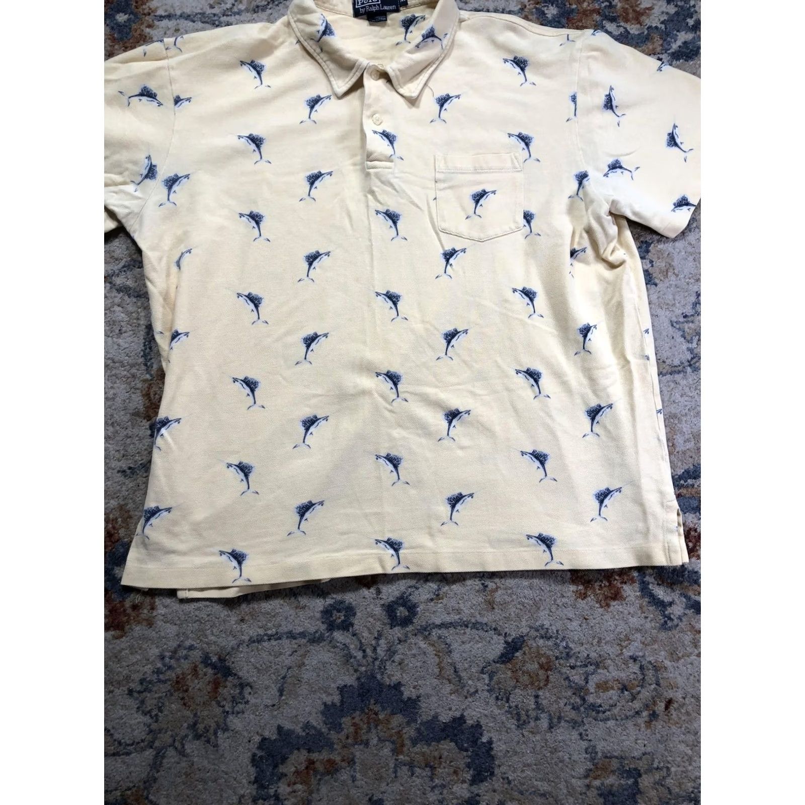 Polo Ralph Lauren VINTAGE Polo Ralph Lauren Polo Shirt Mens XL Yellow Marlin Fish Print 90s Size US XL / EU 56 / 4 - 5 Thumbnail