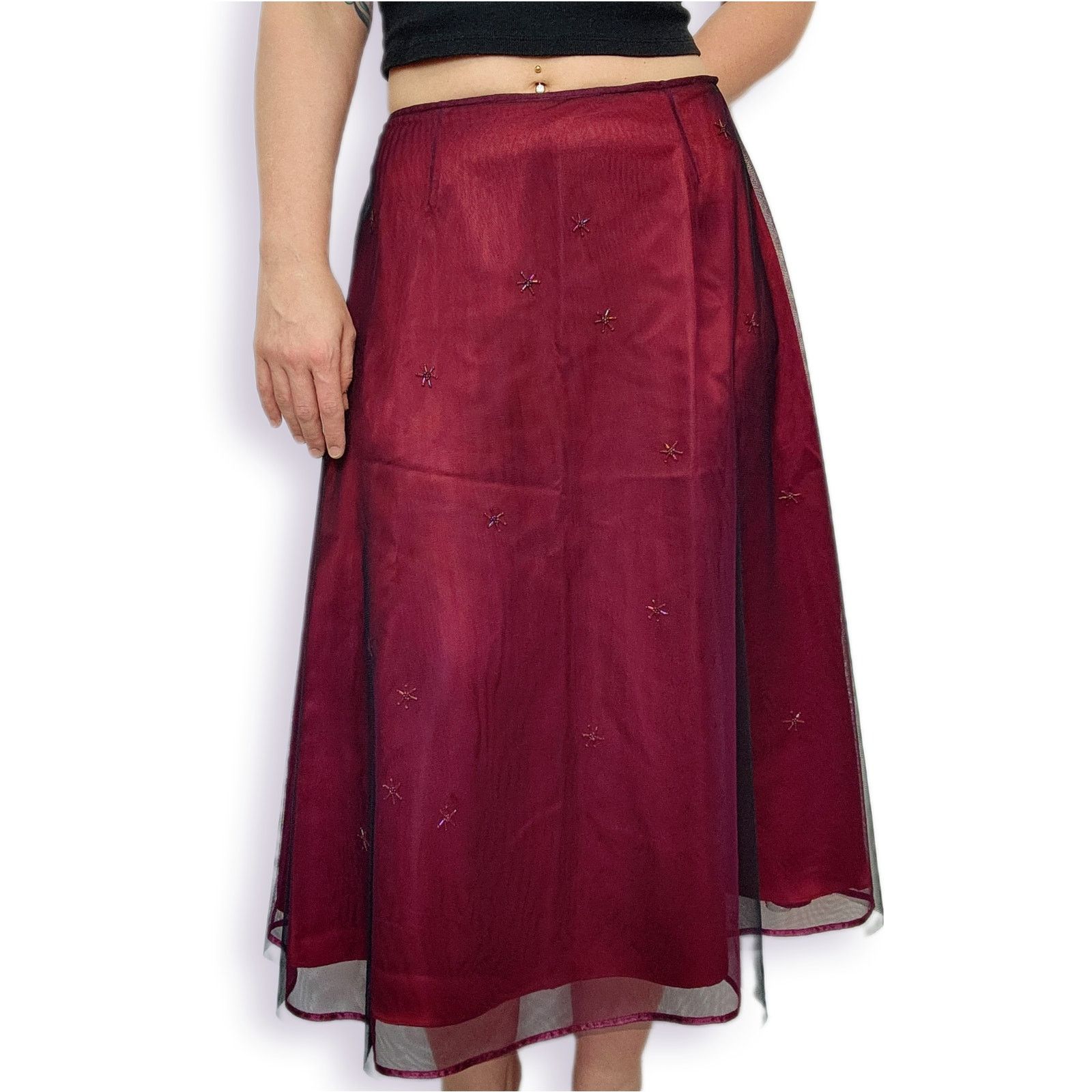 Express Express World Brand Mesh Overlay Beaded Maxi Skirt Y2K 11/12 Size 34" / US 12 / IT 48 - 1 Thumbnail