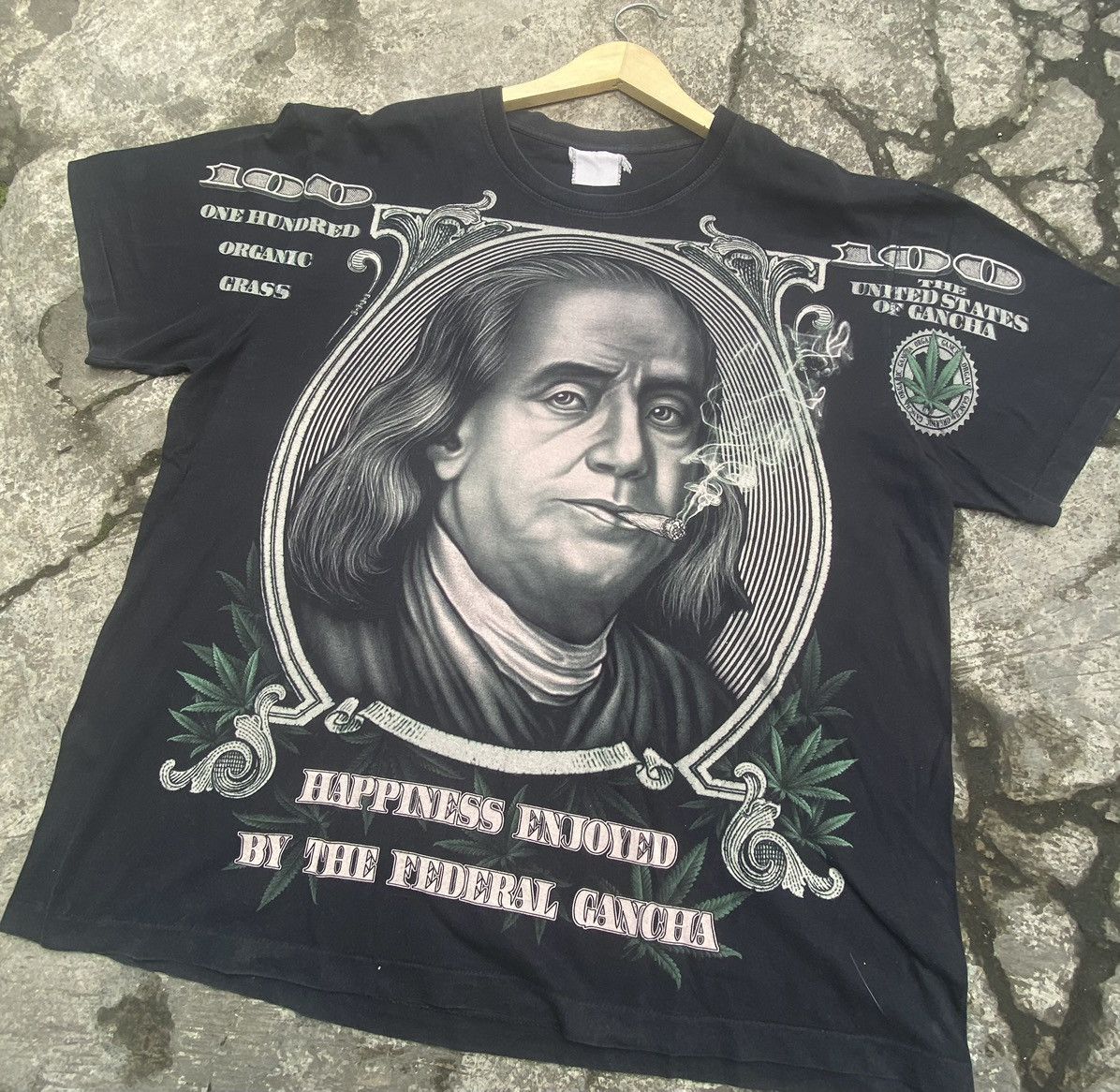 Rap Tees Vintage Benjamin Franklin Money AOP Weed Parody Size US XL / EU 56 / 4 - 6 Thumbnail