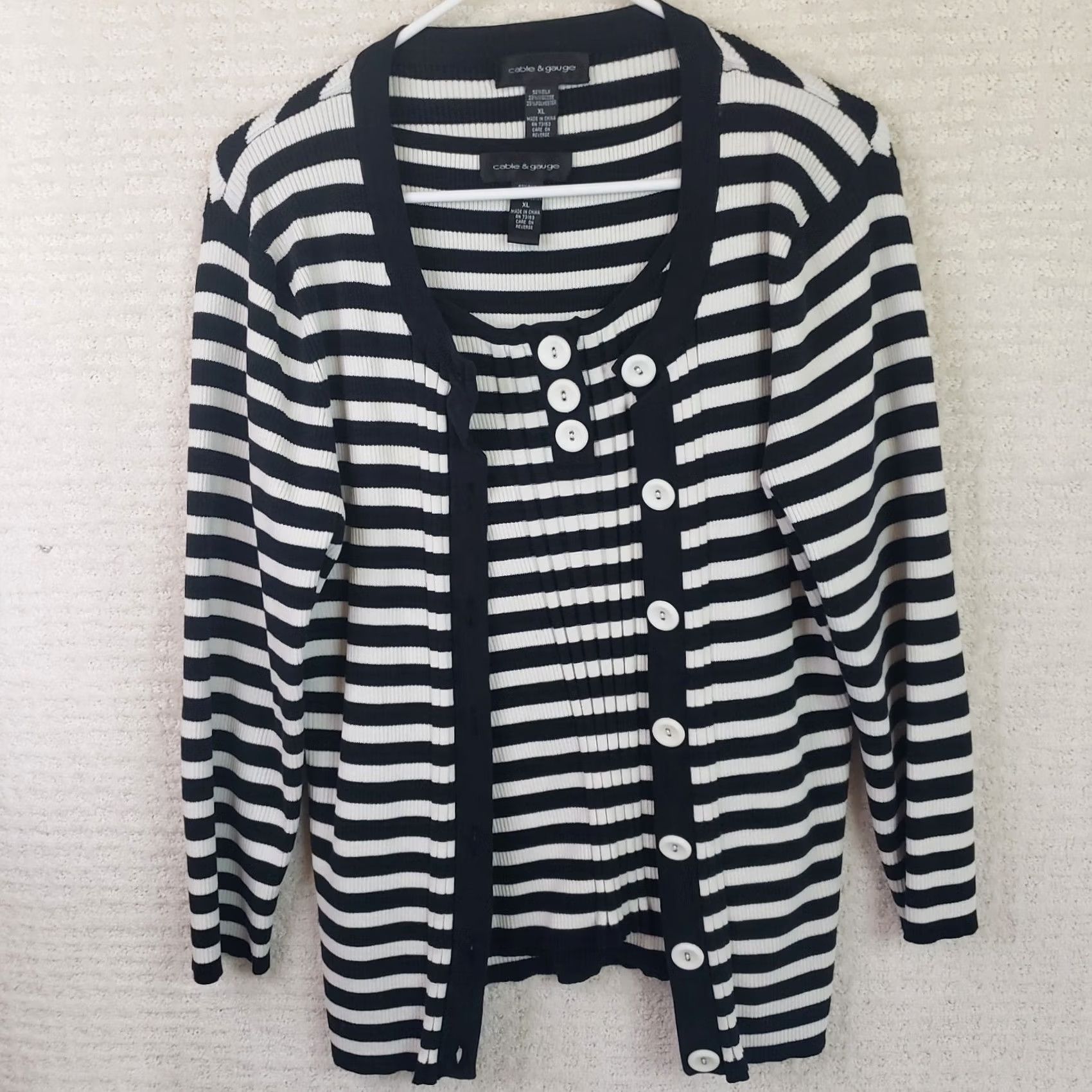 Vintage Cable & Gauge 2-Piece Set Black White Stripe Sleeveless Top Sweater XL Women Men? Size XL / US 12-14 / IT 48-50 - 2 Thumbnail