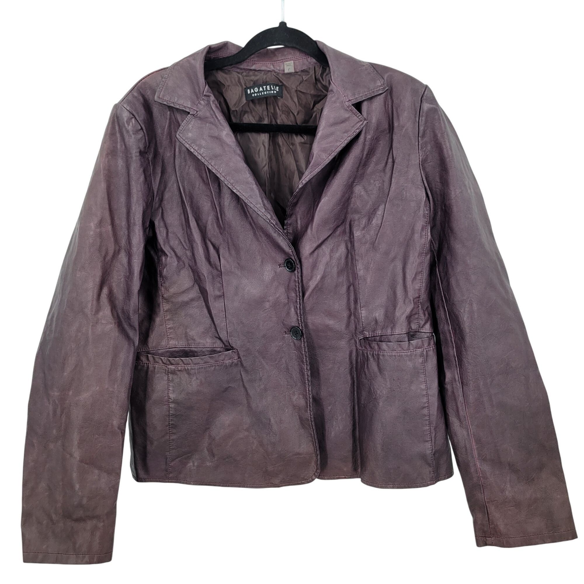 Womens Oxblood Vegan Faux Leather Jacket Sz L Eggplant Purpl
