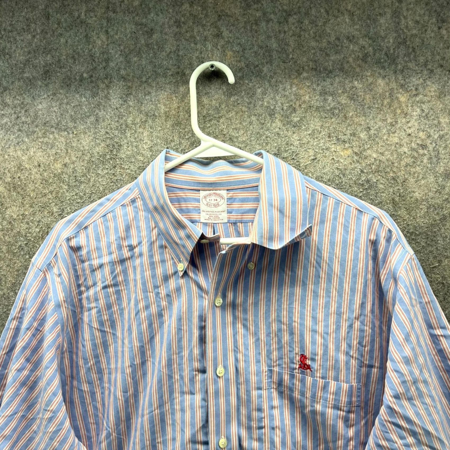 Brooks Brothers Brooks Brothers Shirt Mens 17 34 Blue Pink Button-Down Stripes Oxford OCBD Long Sleeve Size US XL / EU 56 / 4 - 5 Thumbnail