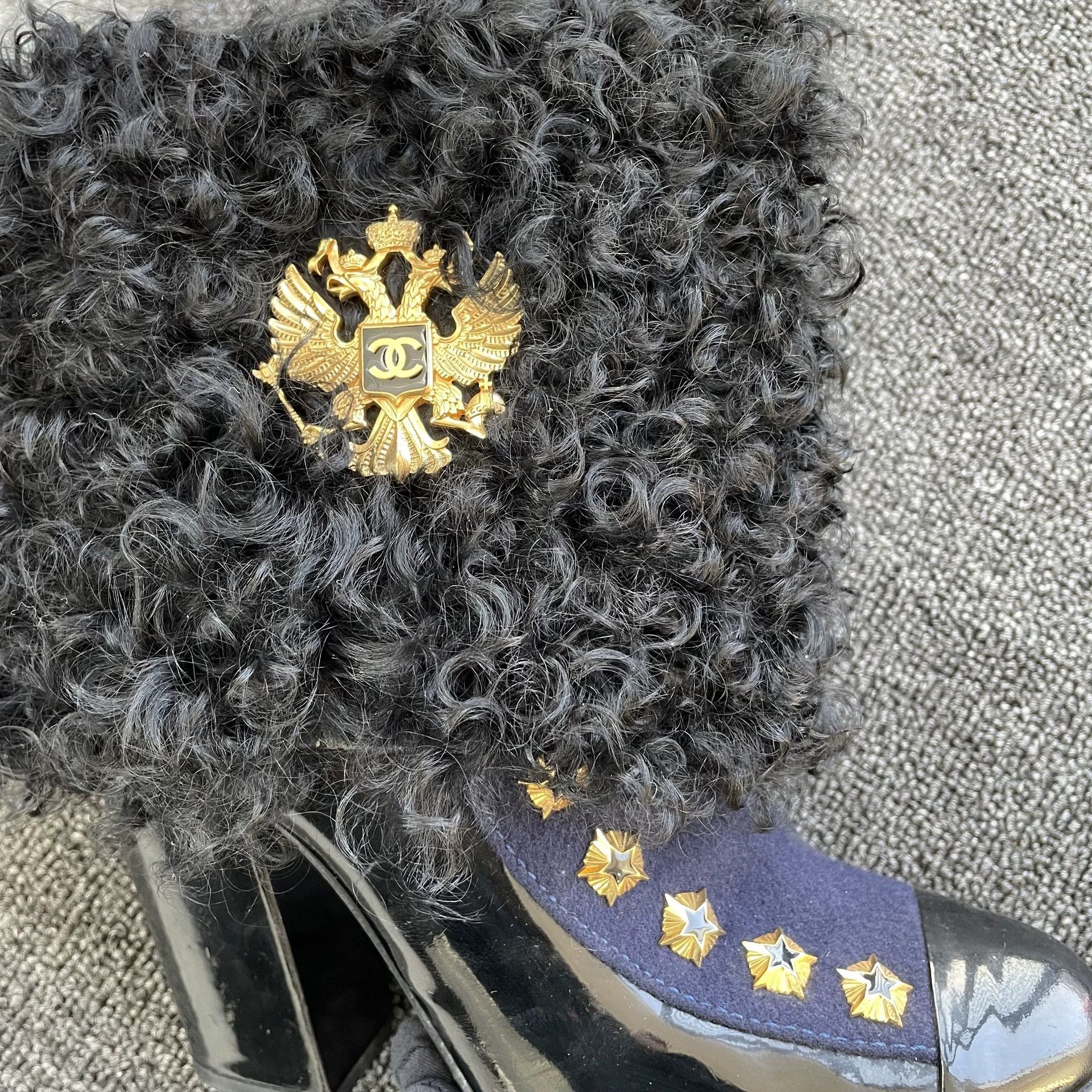Chanel CHANEL Women's Blk Patent Fur Heeled Ankle Boots 39 (10cm) Size US 8.5 / IT 38.5 - 9 Thumbnail
