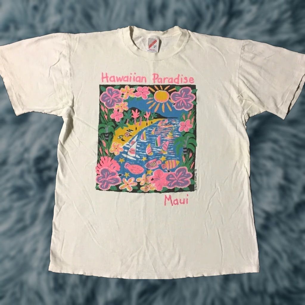 Paradise VINTAGE 90s Maui Hawaii Paradise Distress Shirt S White Beach Grunge Surf Art T-Shirt Mens Small Single Stitch Kawaii? Size US S / EU 44-46 / 1 - 1 Thumbnail