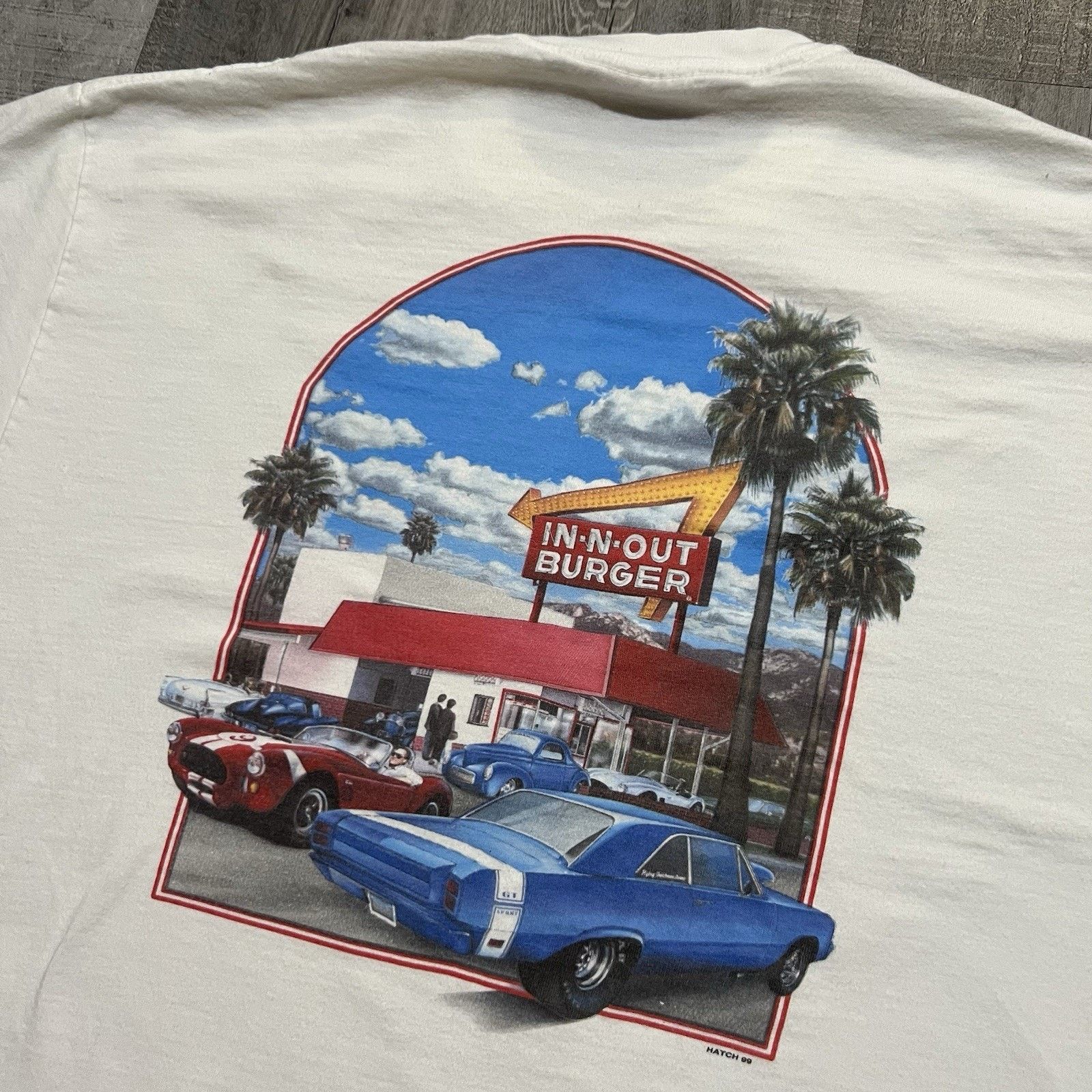 Hanes VTG In N Out Burger California 1999 White Muscle Car 90s Tee Size US XL / EU 56 / 4 - 4 Thumbnail