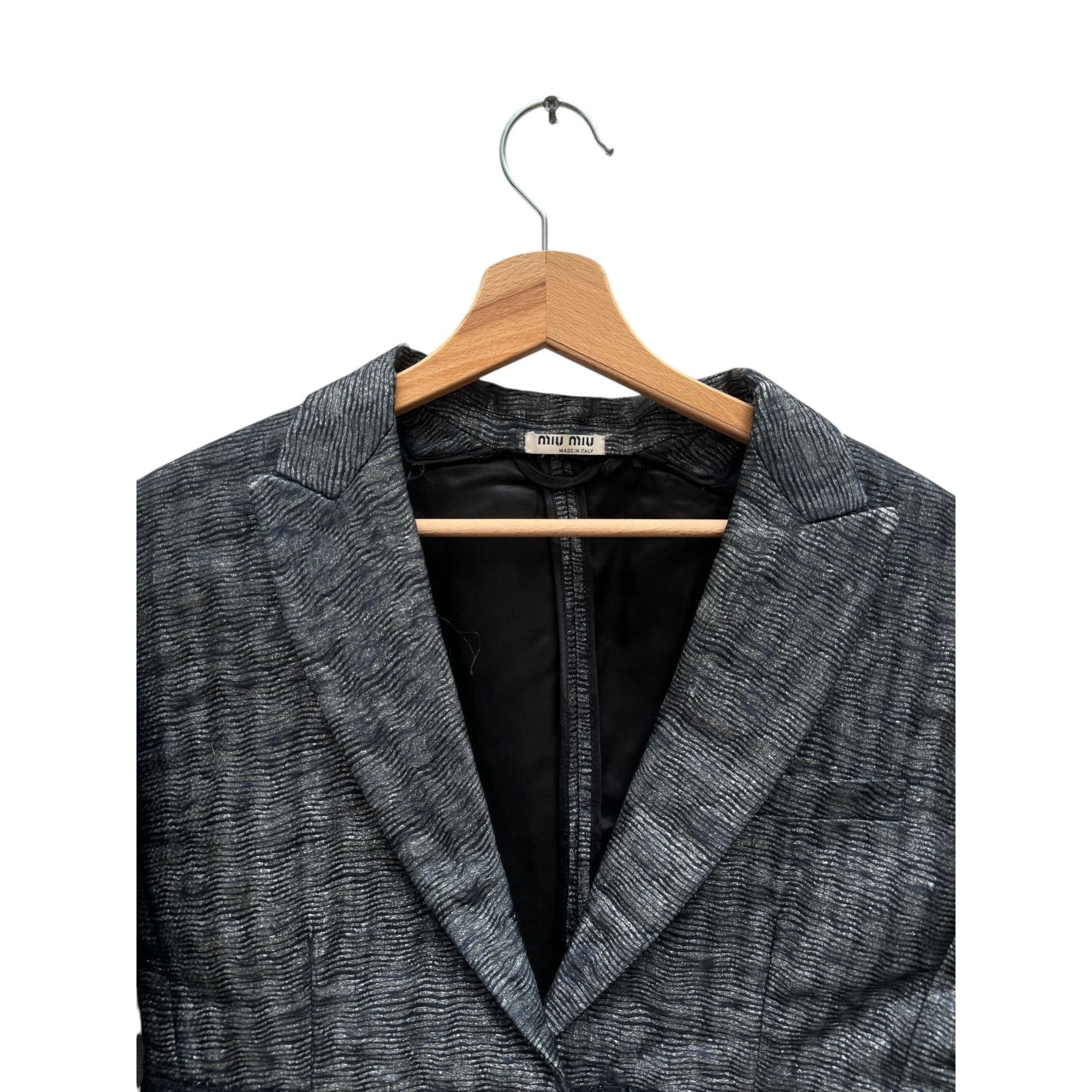 Miu Miu Grey Metallized Blazer Jacket Size M / US 6-8 / IT 42-44 - 3 Thumbnail