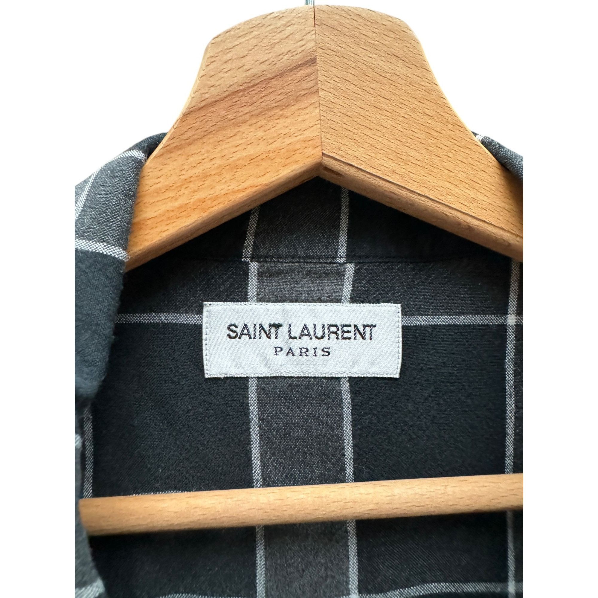 Saint Laurent Paris Navy Grey Checkered Shirt Size US M / EU 48-50 / 2 - 5 Thumbnail