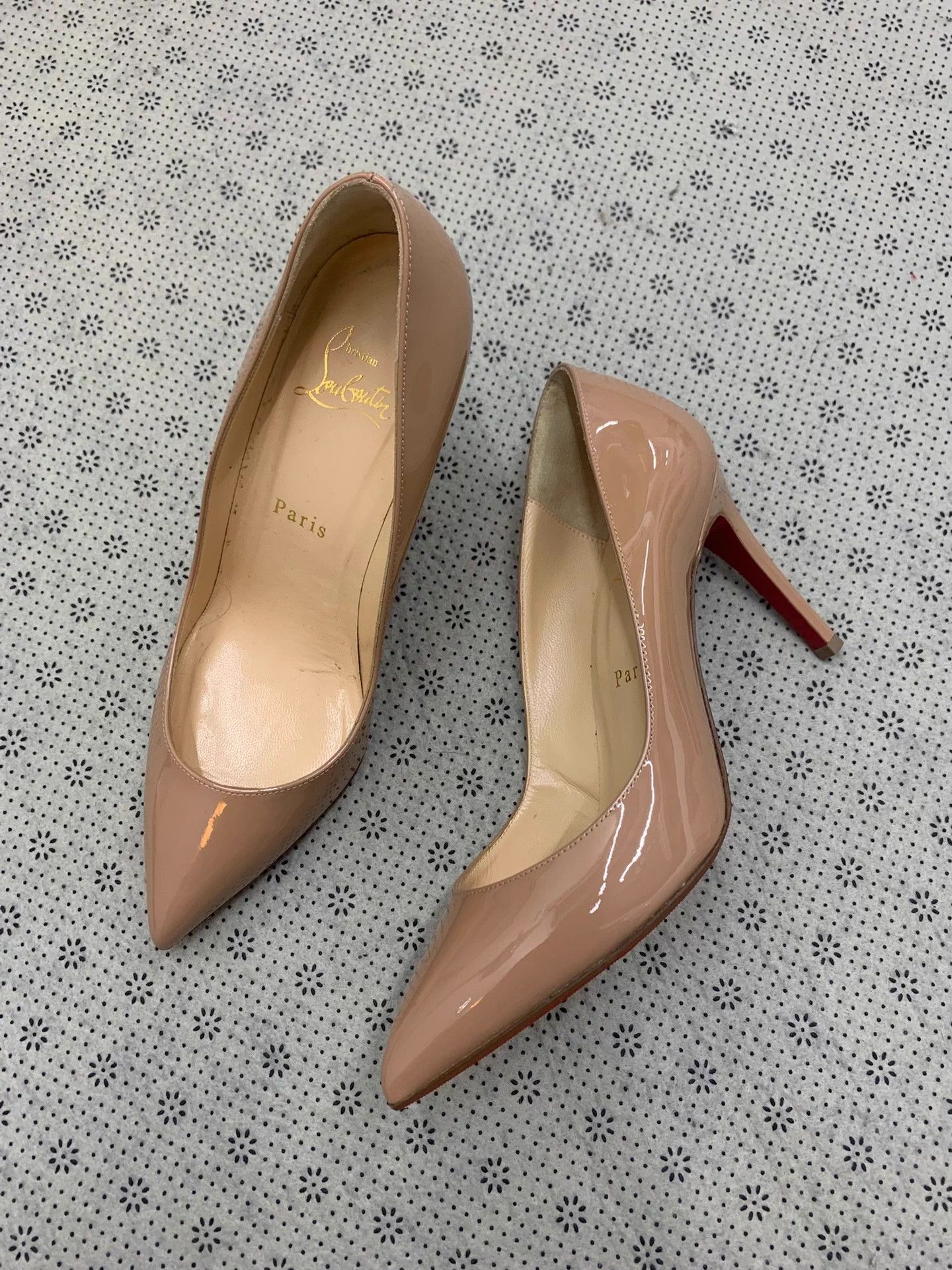 Christian Louboutin CL Nude Patent Red Sole Heels 37 Unworn Size US 6 / IT 36 - 2 Thumbnail