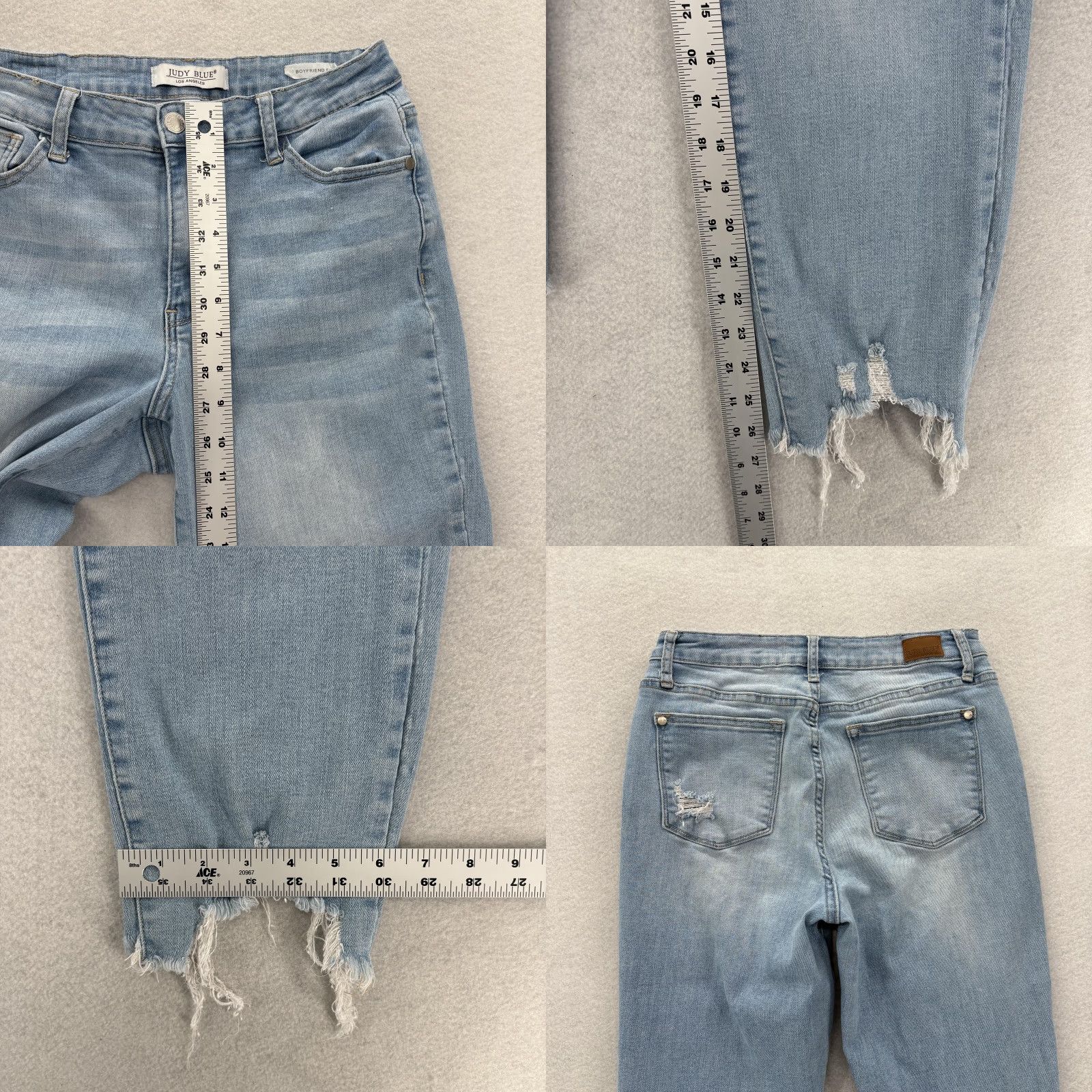 Vintage Judy Blue Jeans Women Boyfriend Fit Distressed Raw Hem Stretch 9/29 Blue Light Wash Regular 29in Inseam 26in Jeans Womens Size 29" - 8 Thumbnail