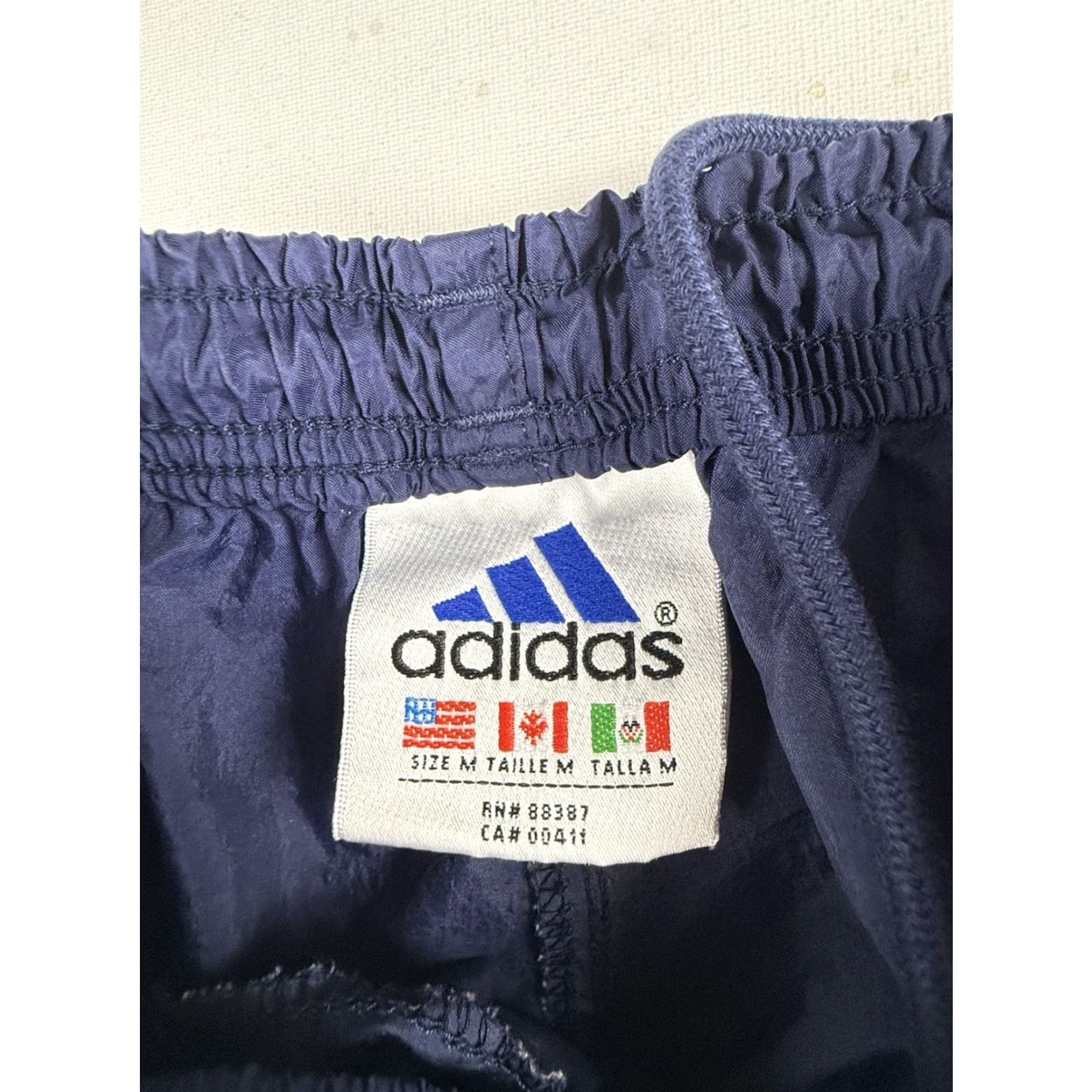 Adidas Adidas Track Pants Mens Medium Navy Blue 90s VTG Nylon Windbreaker Straight Leg Zippered Cuff Elastic Waistband Drawstring Activewear Size US 31 - 3 Thumbnail