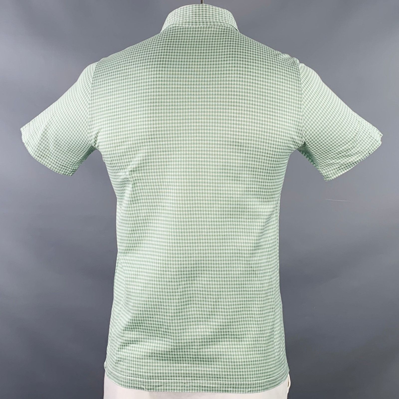 Brioni BRIONI Size L Green White Checkered Cotton Half Placket Polo Size US L / EU 52-54 / 3 - 3 Thumbnail