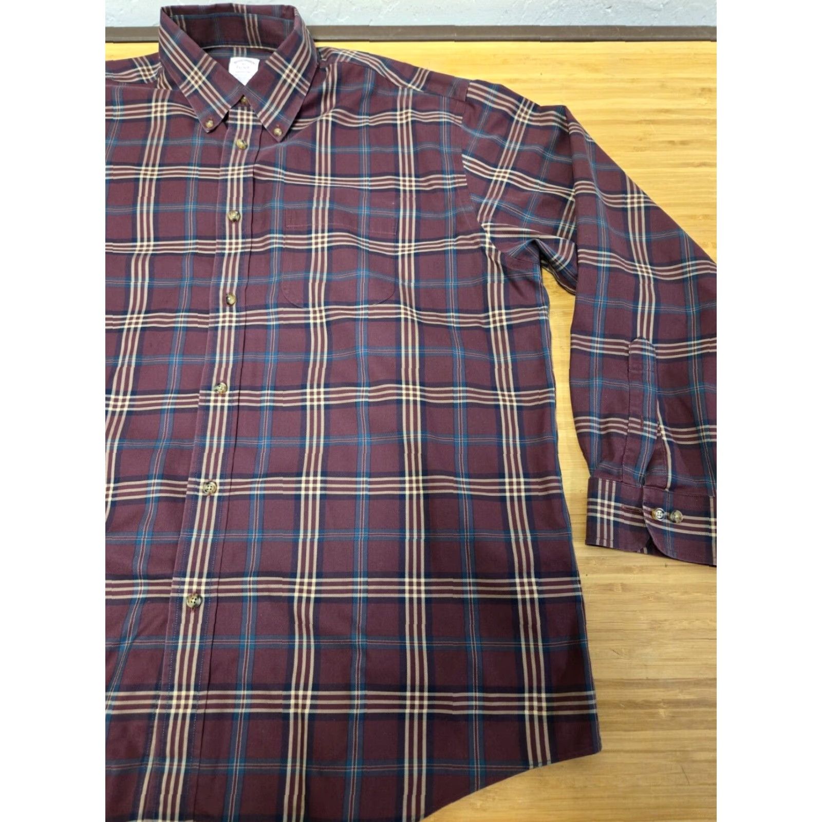 Brooks Brothers Brooks Brothers Madison Shirt Men's XL Blue Maroon Plaid Long Sleeve Button-Up, Multicolor, Non-Iron, Pockets, All Seasons, Casual, Travel Size US XL / EU 56 / 4 - 2 Thumbnail
