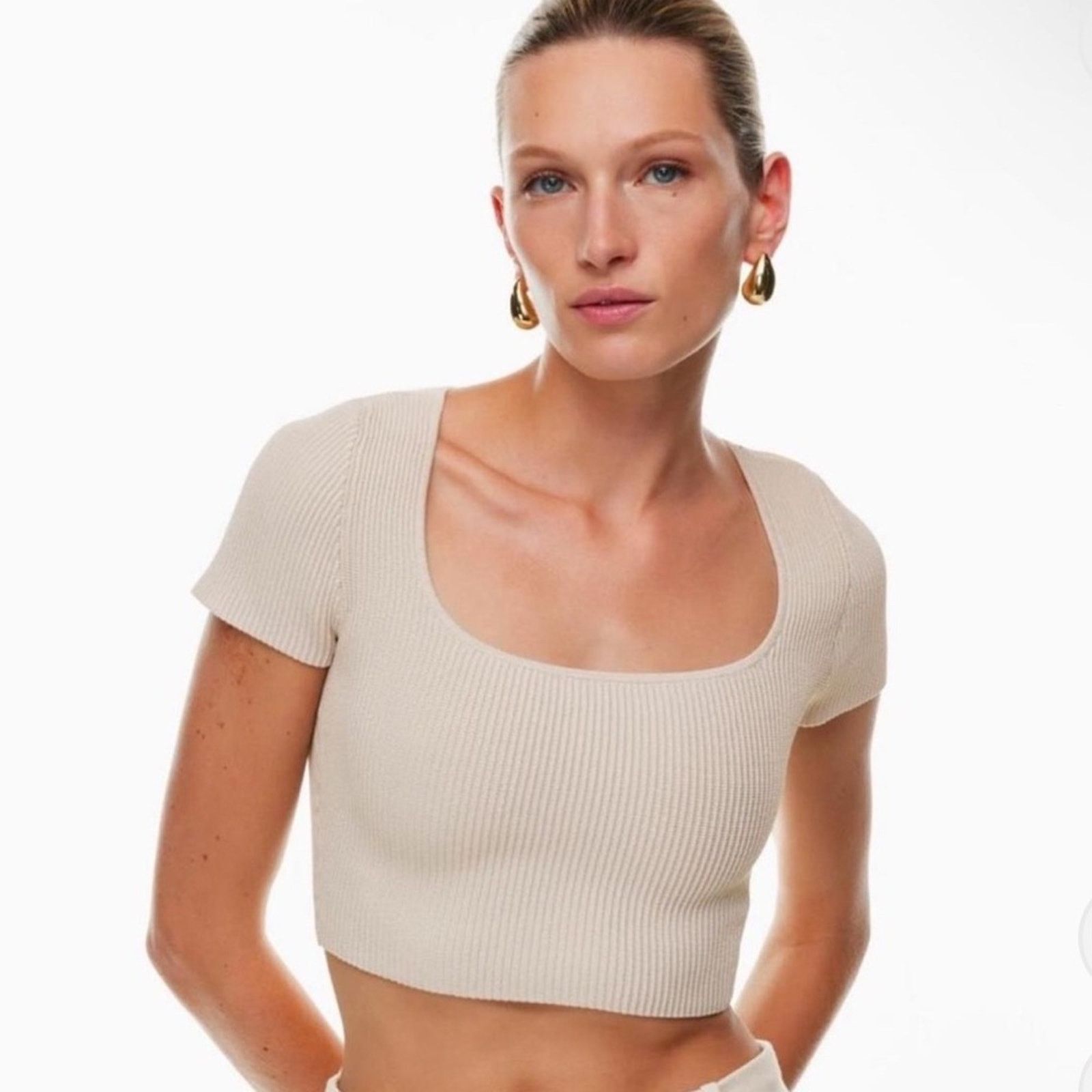 Aritzia Aritzia Babaton Sculpt Knit Crop Top – Cream/Tan – Size S Size S / US 4 / IT 40 - 1 Thumbnail