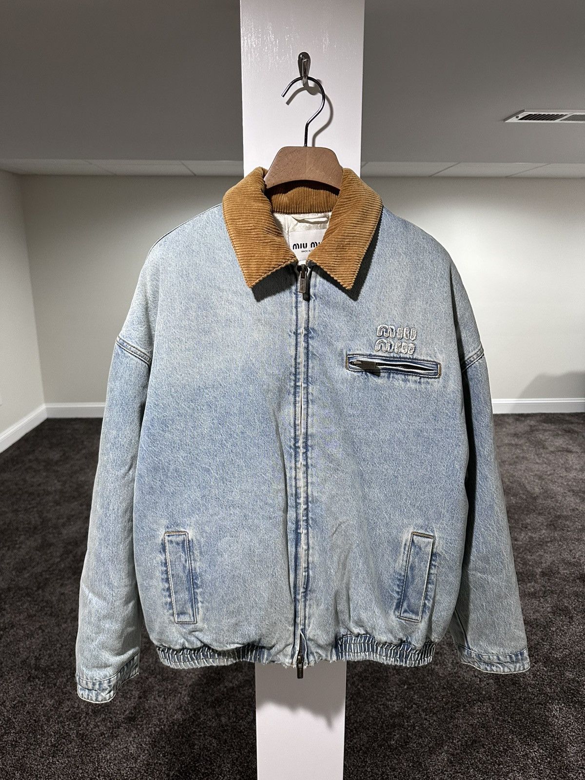Miu Miu Miu Miu FW24 Corduroy Collar Light Wash Denim Jacket Size US L / EU 52-54 / 3 - 1 Thumbnail