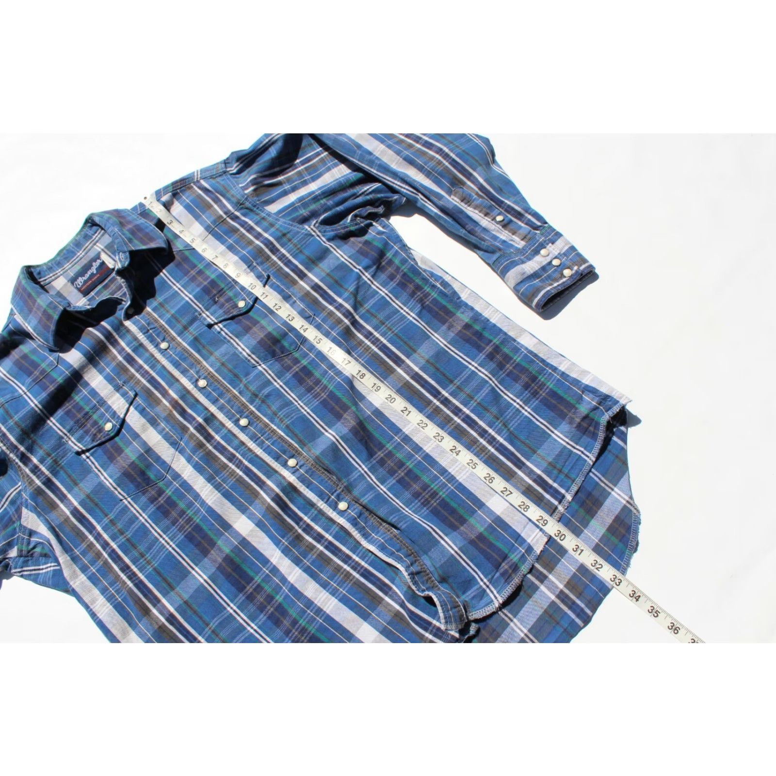 Wrangler VINTAGE Wrangler Shirt Men Flannel Long Sleeve Pearl Snap Western Plaid Blue White M Button-Up Snap_HEADER Size US M / EU 48-50 / 2 - 6 Thumbnail
