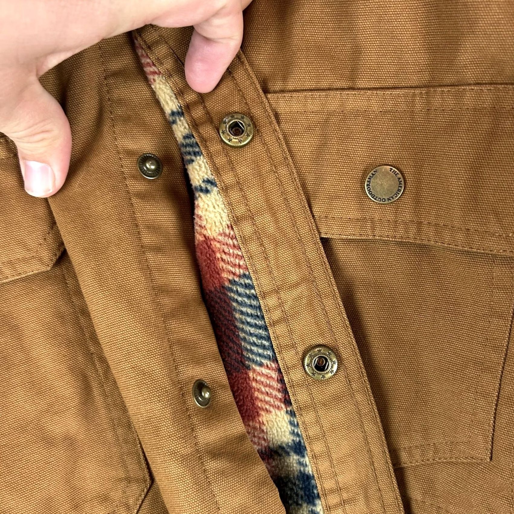 Vintage The American Outdoorsman Jacket Mens L Brown Canvas Fleece Lined Snap Front Size US L / EU 52-54 / 3 - 6 Thumbnail