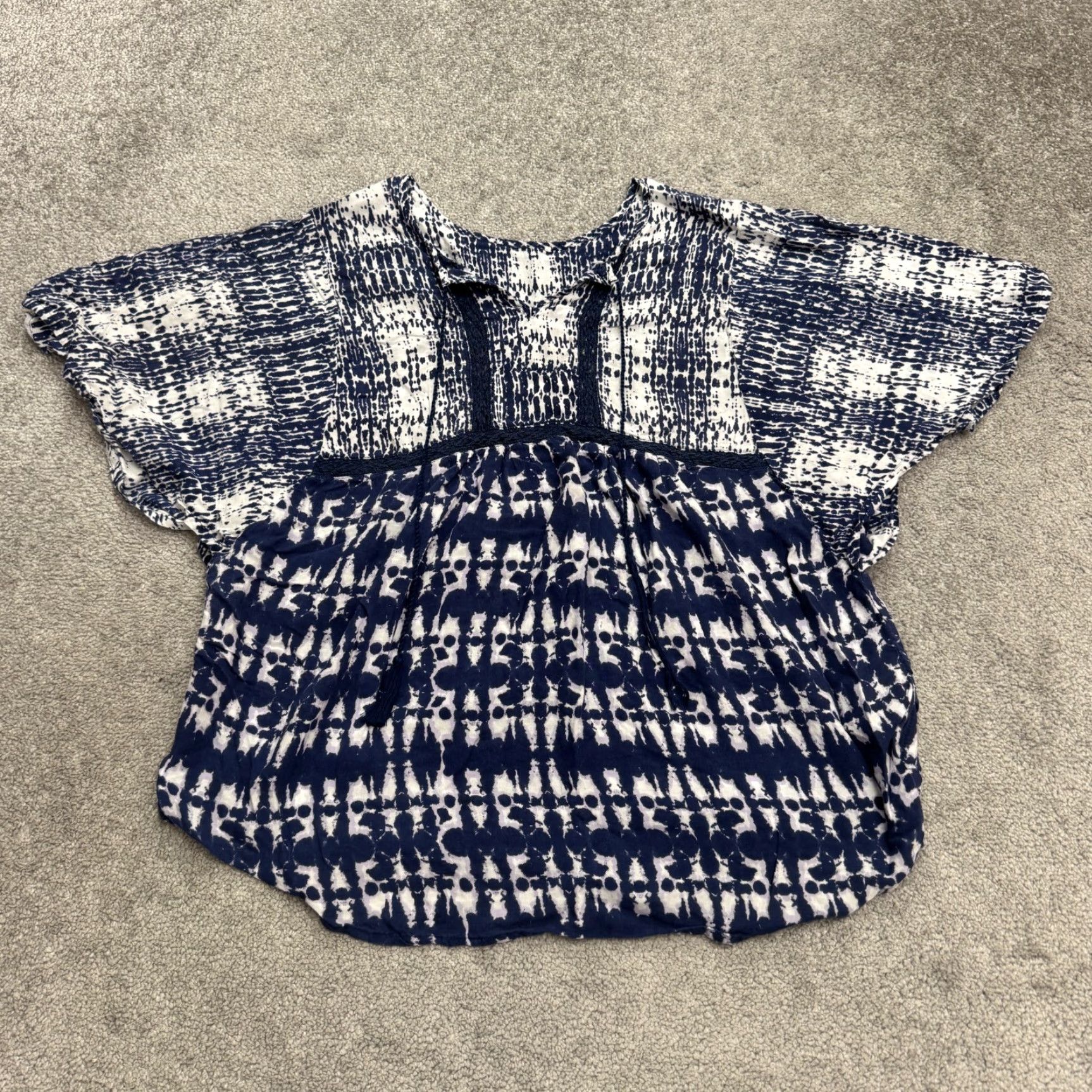 Vintage VINTAGE Beach Lunch Lounge Blouse Shirt Womens 1X Blue White Boho Tie-Dye Dolman Sleeve V-Neck Casual Beach Peasant Top Mens? Size XL / US 12-14 / IT 48-50 - 2 Thumbnail