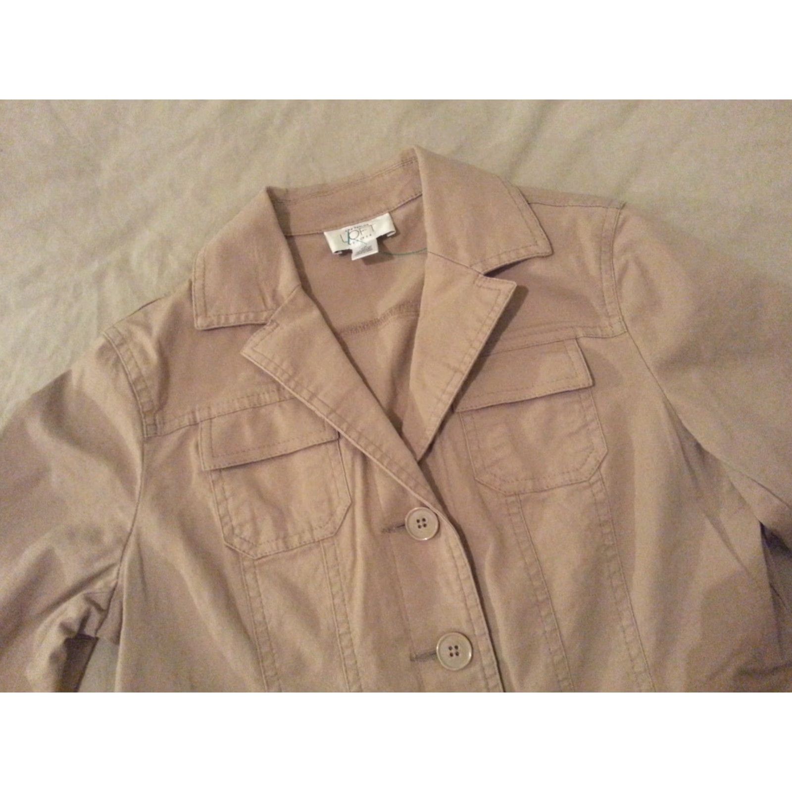 Ann Taylor VINTAGE Ann Taylor Jacket Blazer 2P Petite Khaki Cotton Beige Womens 2P Petite Jacket Size XS / US 0-2 / IT 36-38 - 3 Thumbnail