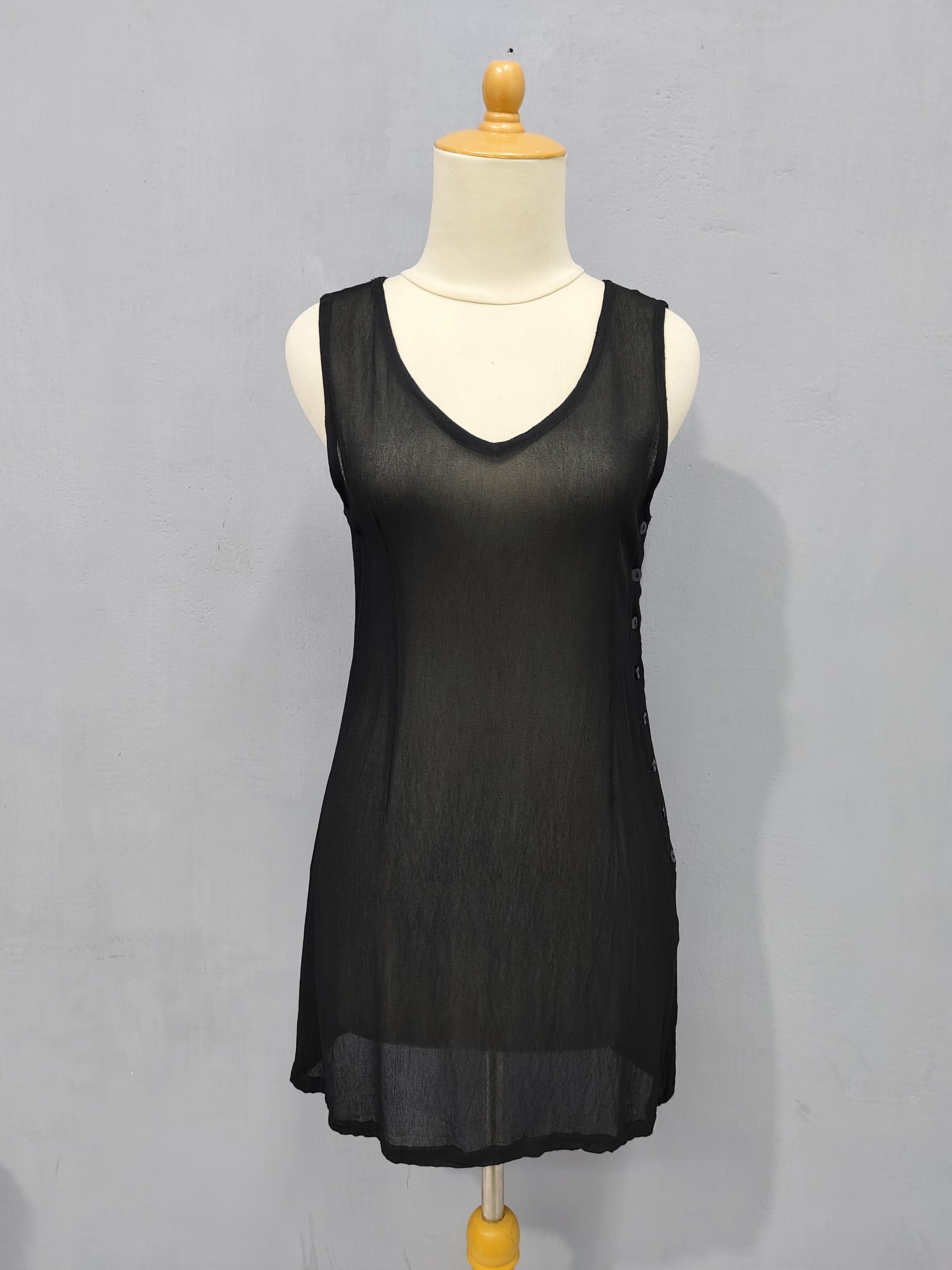 Japanese Brand 2000s JANIS-J🇯🇵Sheer Rayon Side Button Minimalist Layering Size M / US 6-8 / IT 42-44 - 2 Thumbnail