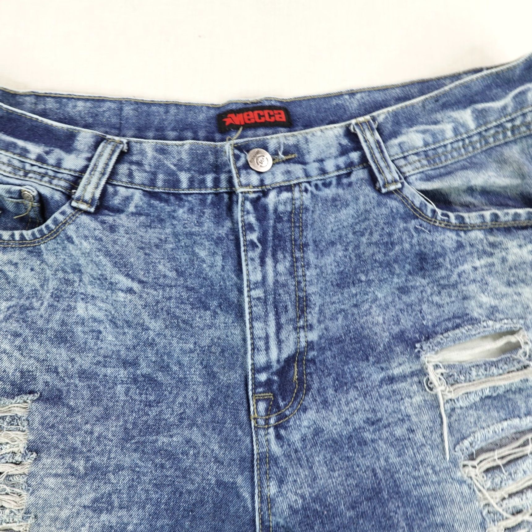 Vintage VINTAGE Mecca Shorts Mens 40 Blue Denim Jorts Distressed Baggy Faded 90s Hip Hop Casual Mens Regular Blue Denim Cotton Shorts Mecca 40 Mens Size US 40 / EU 56 - 2 Thumbnail