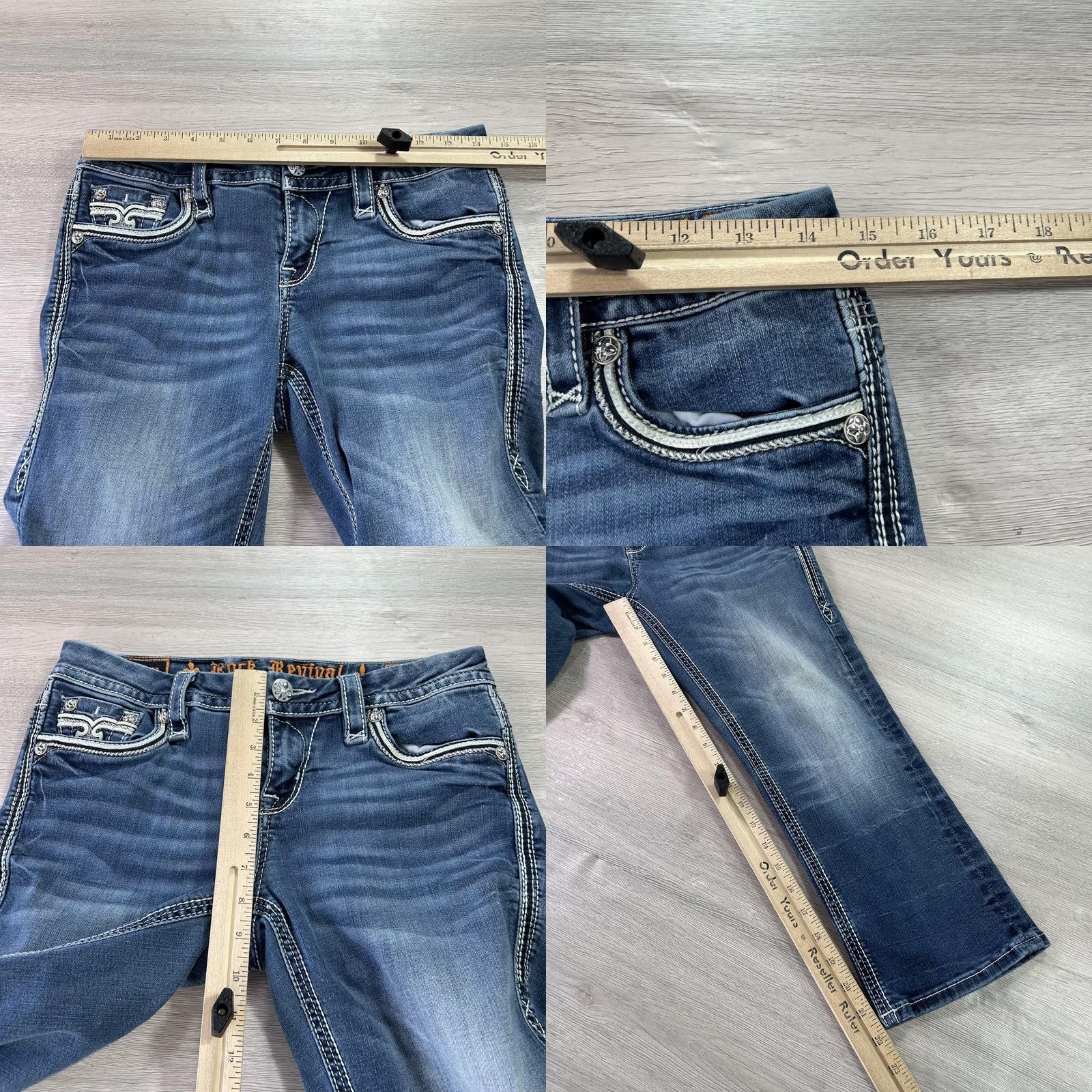Vintage Rock Revival Jeans Womens 27 Blue Easy Crop Sukara EC3 Distressed Bootcut Denim Jeans Size 27" / US 4 / IT 40 - 8 Thumbnail